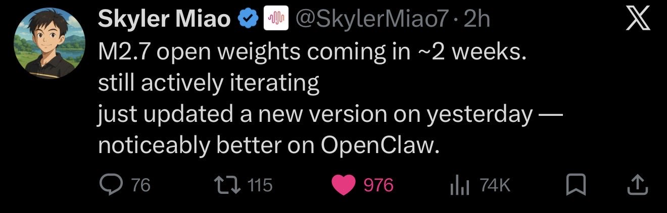 MiniMax-M2.7 Weights to Be Open-Sourced Within Weeks
