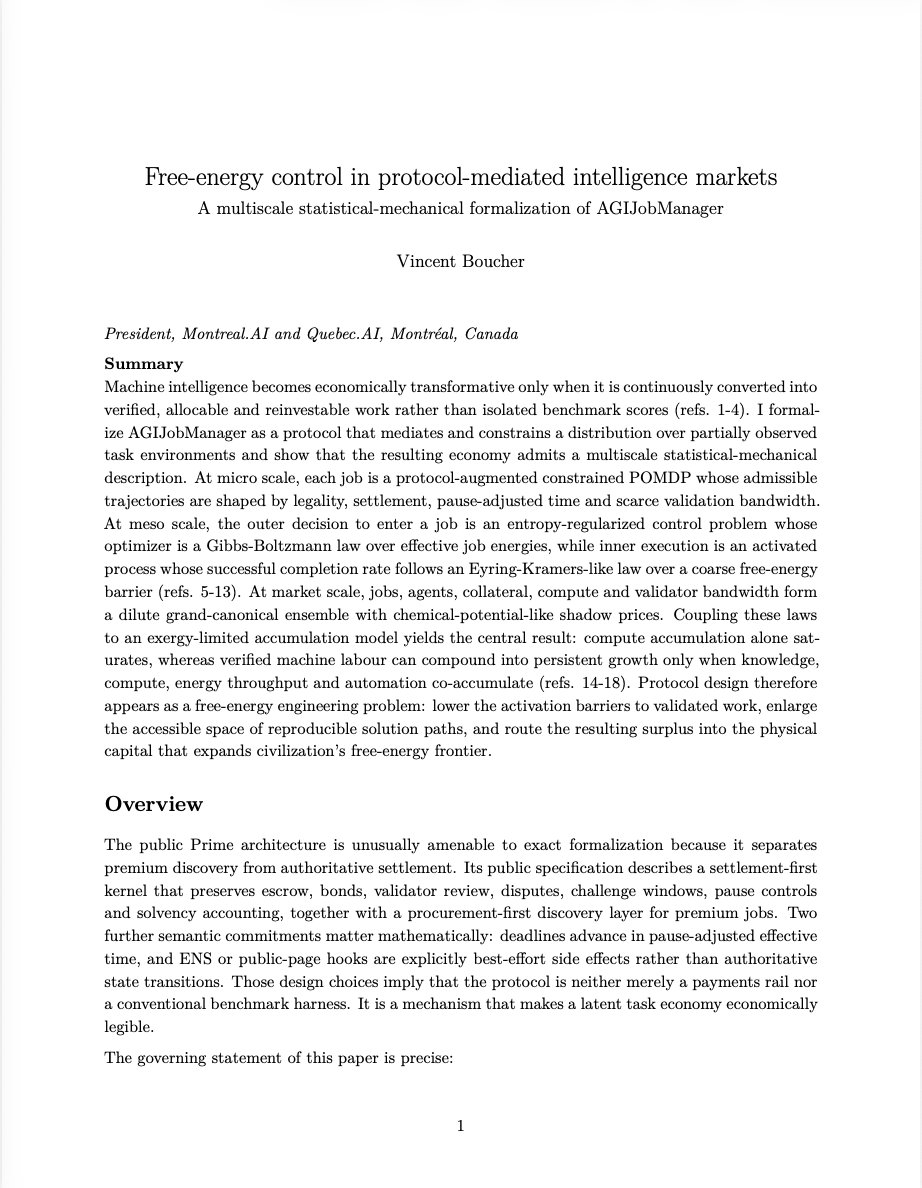 Free-energy control in protocol-mediated intelligence markets