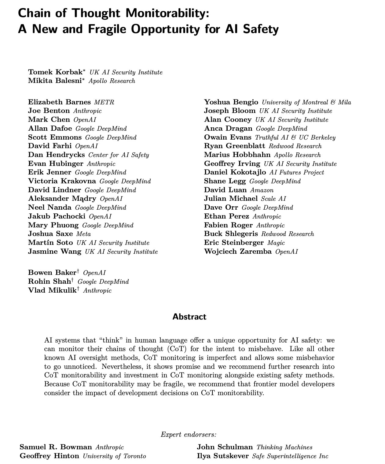 Chain-of-Thought Monitorability for AI Safety Oversight