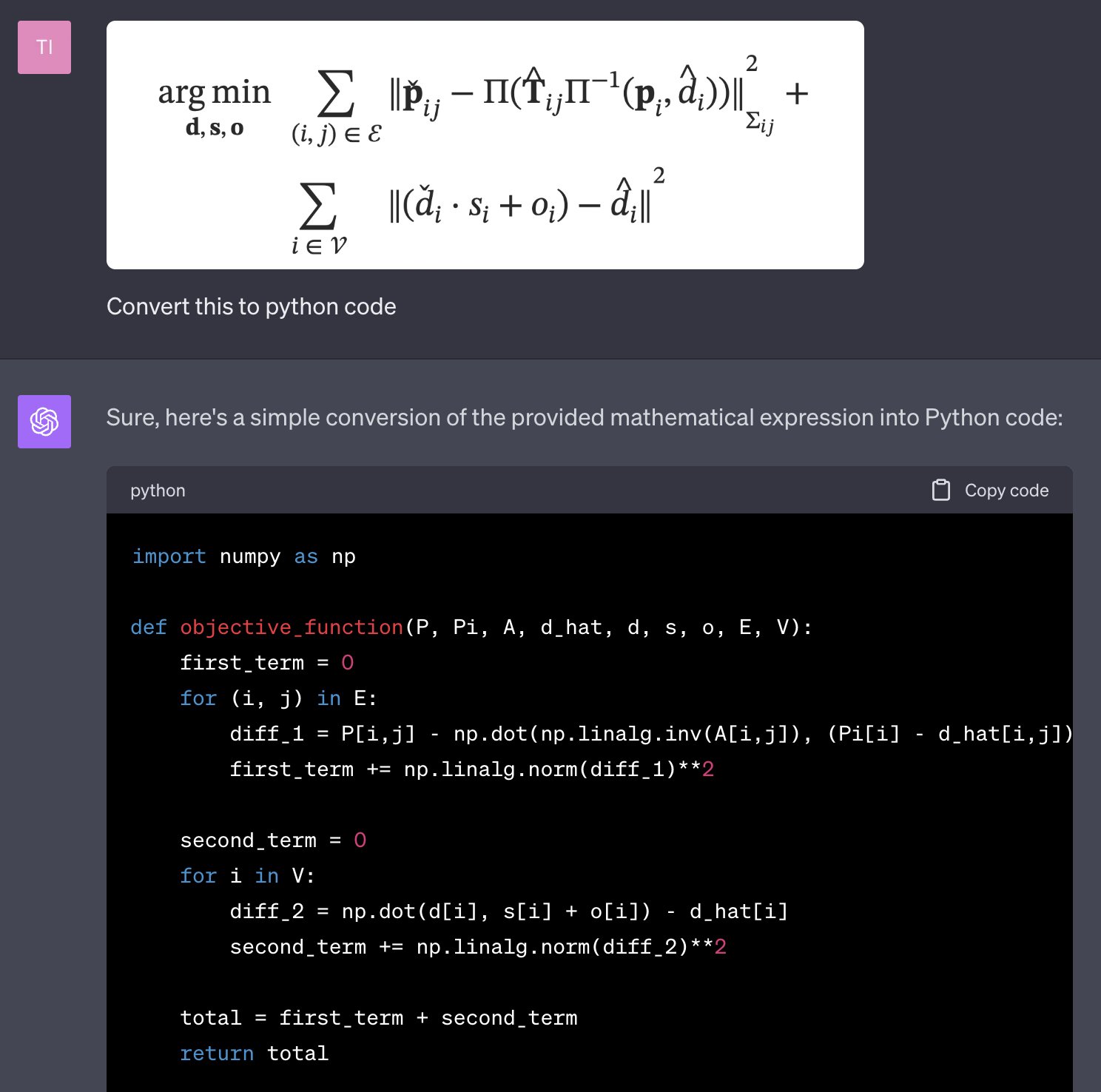 GPT-4 Vision Converts Mathematics to Python Code
