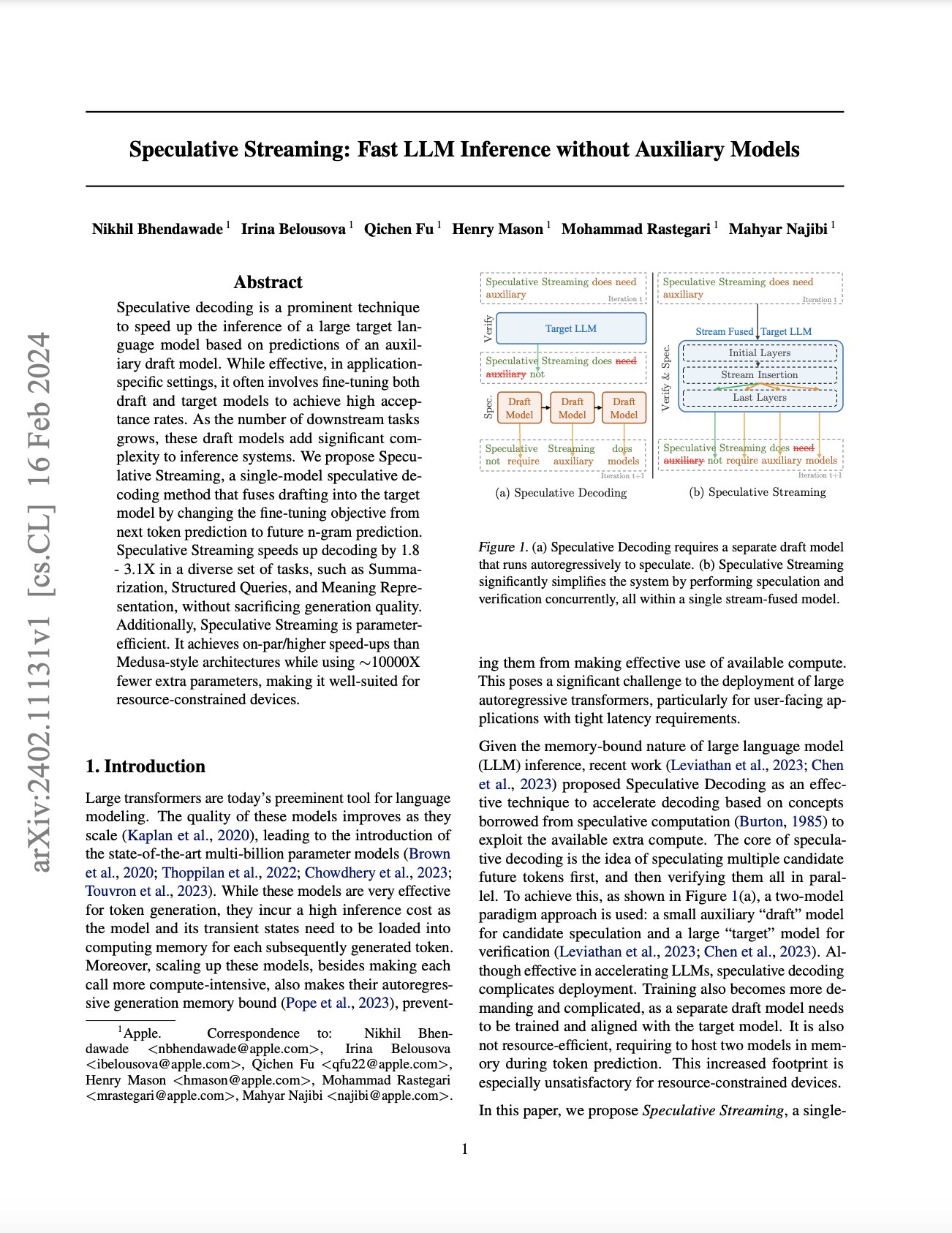 Speculative Streaming: Fast LLM Inference Without Auxiliary Models