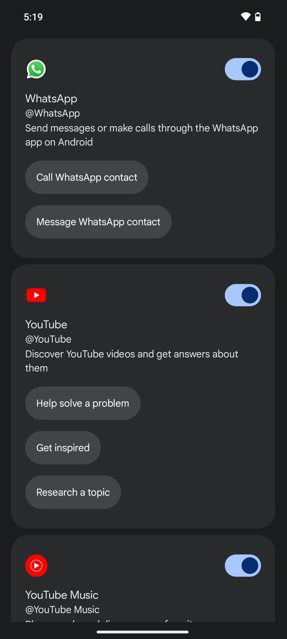 WhatsApp, Phone and Messages extensions on Gemini Android