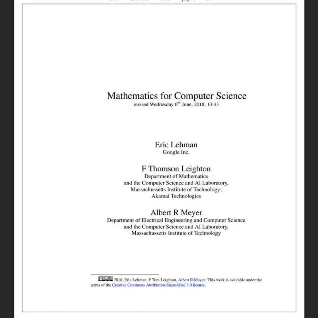 MIT Free eBook: Mathematics for Computer Science 1048 Pages