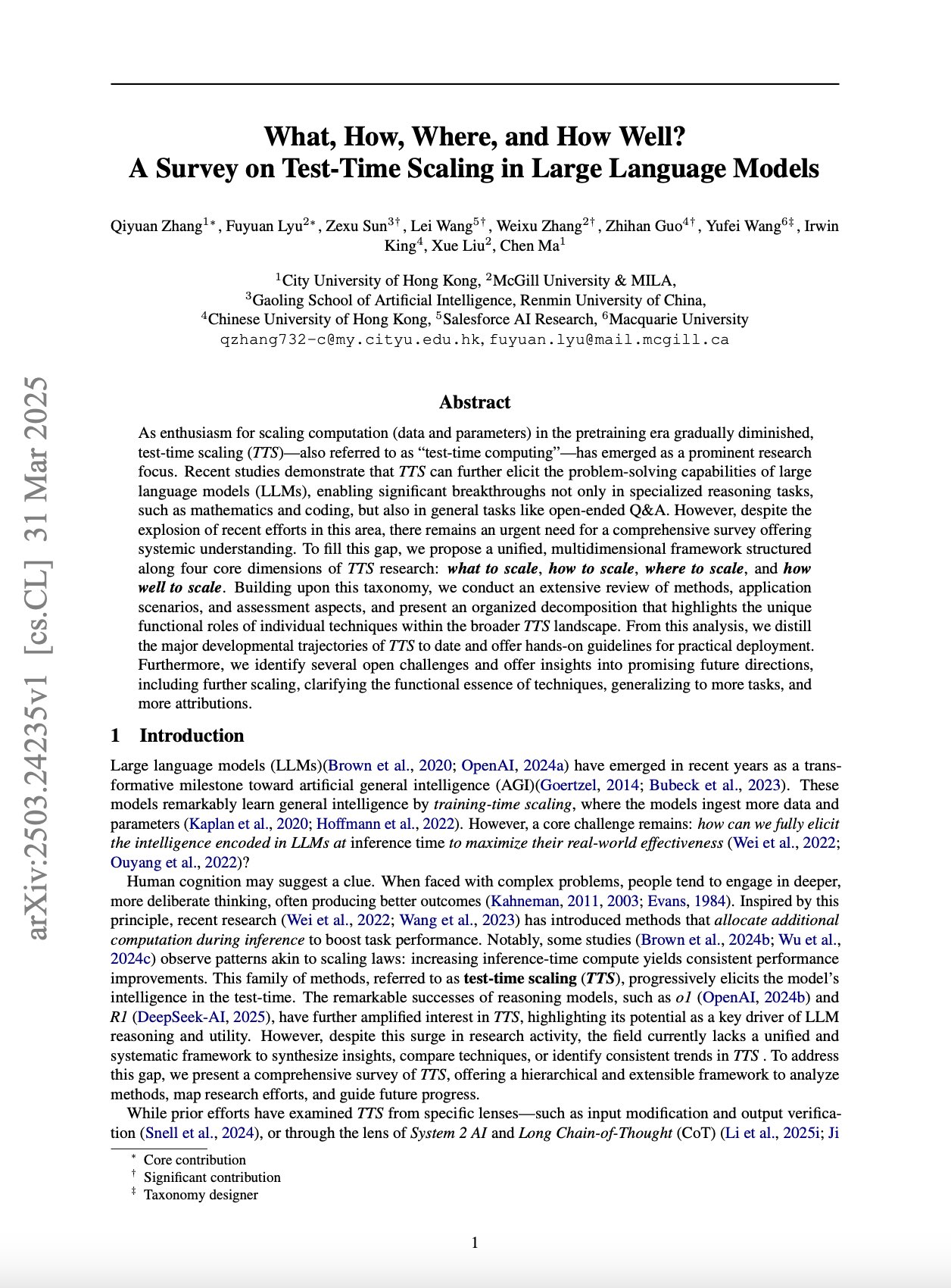 Test-Time Scaling in Large Language Models: A Comprehensive Survey