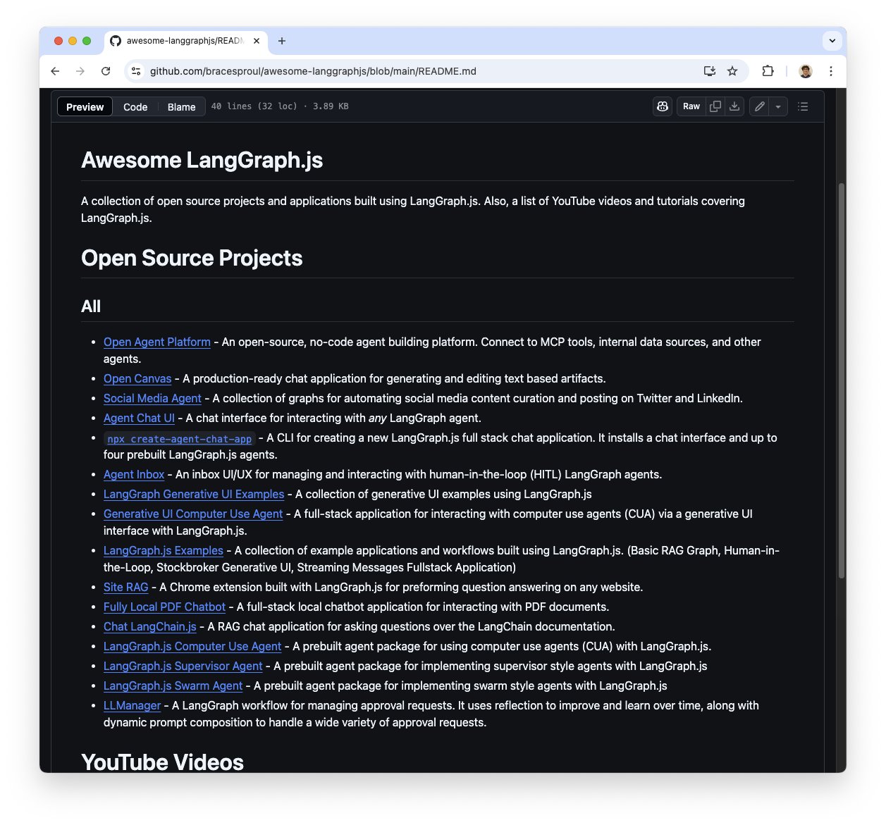 Discover awesome-langgraphjs open source projects collection