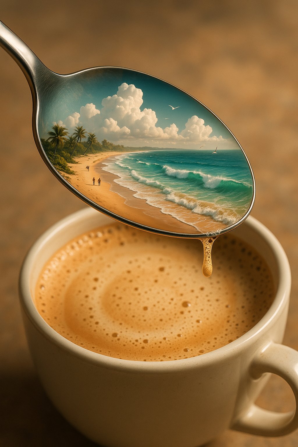 Create Surreal AI Art with GPT: Coffee Spoon Beach Prompt