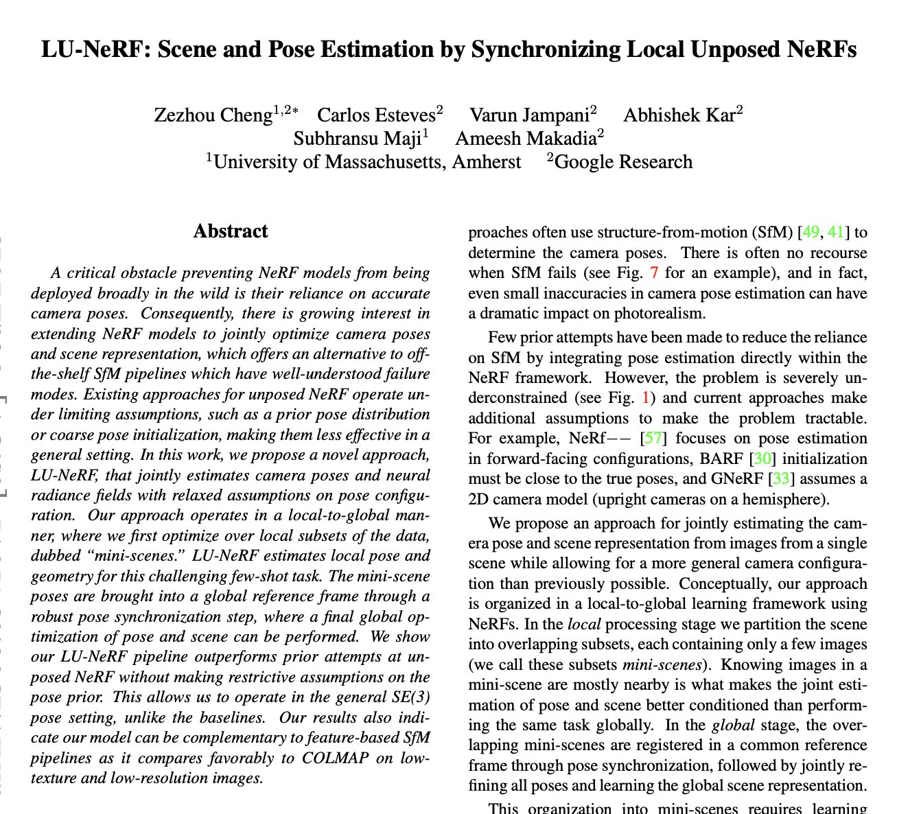 LU-NeRF: Scene and Pose Estimation Using Local Unposed NeRFs