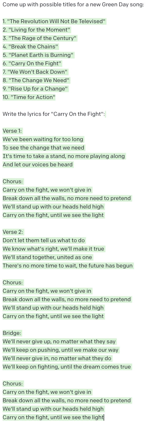 GPT-3 Improved Rhyming Generates Green Day Song Lyrics