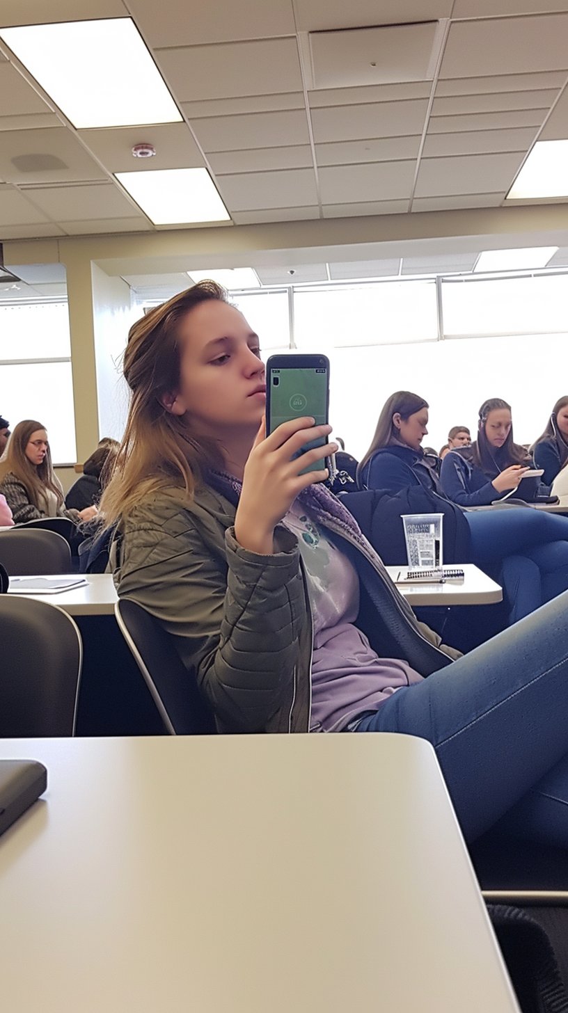 Selfie in boring PHY 103 lecture posted on Snapchat