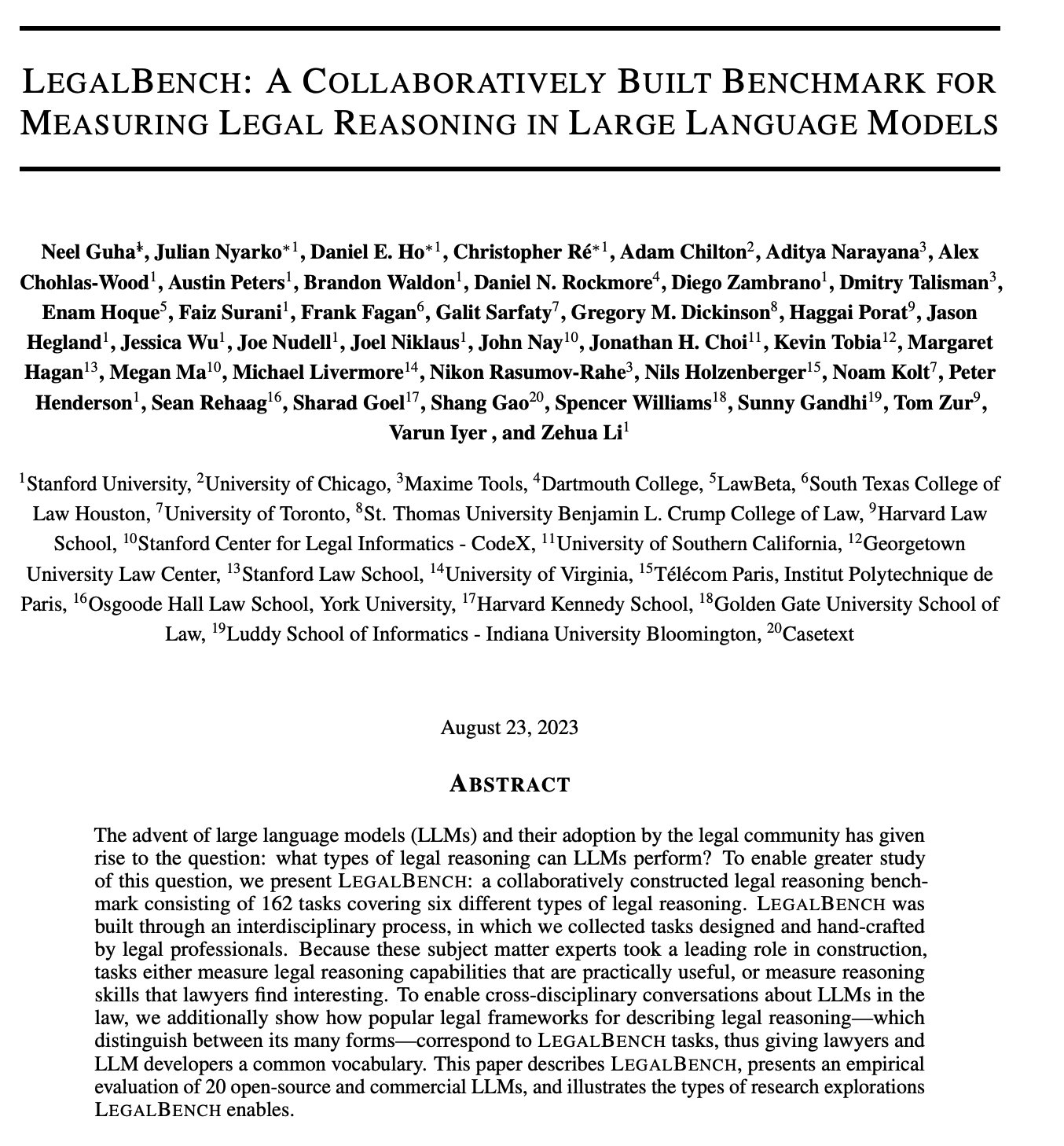 LegalBench: Legal Reasoning Benchmark for LLMs