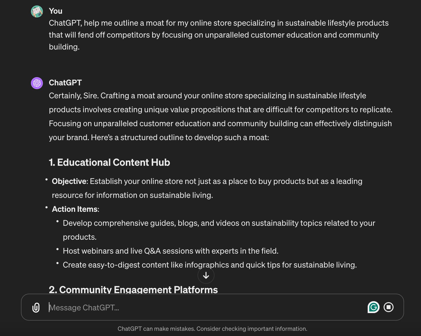 Prompt to Outline a Competitive Moat Using ChatGPT
