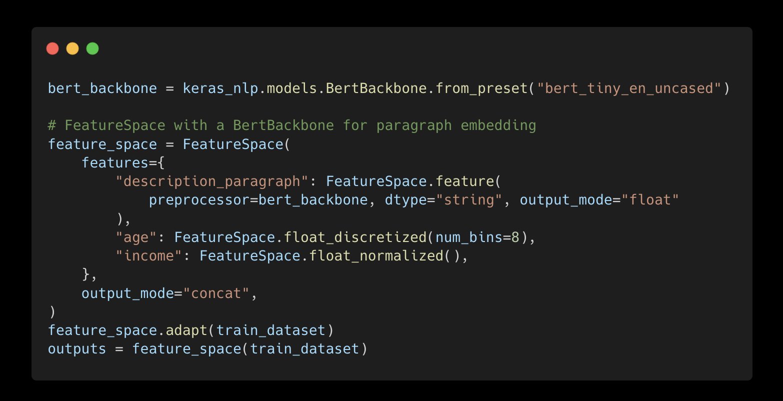 BertBackbone and FeatureSpace Integration for Text and Structured Data
