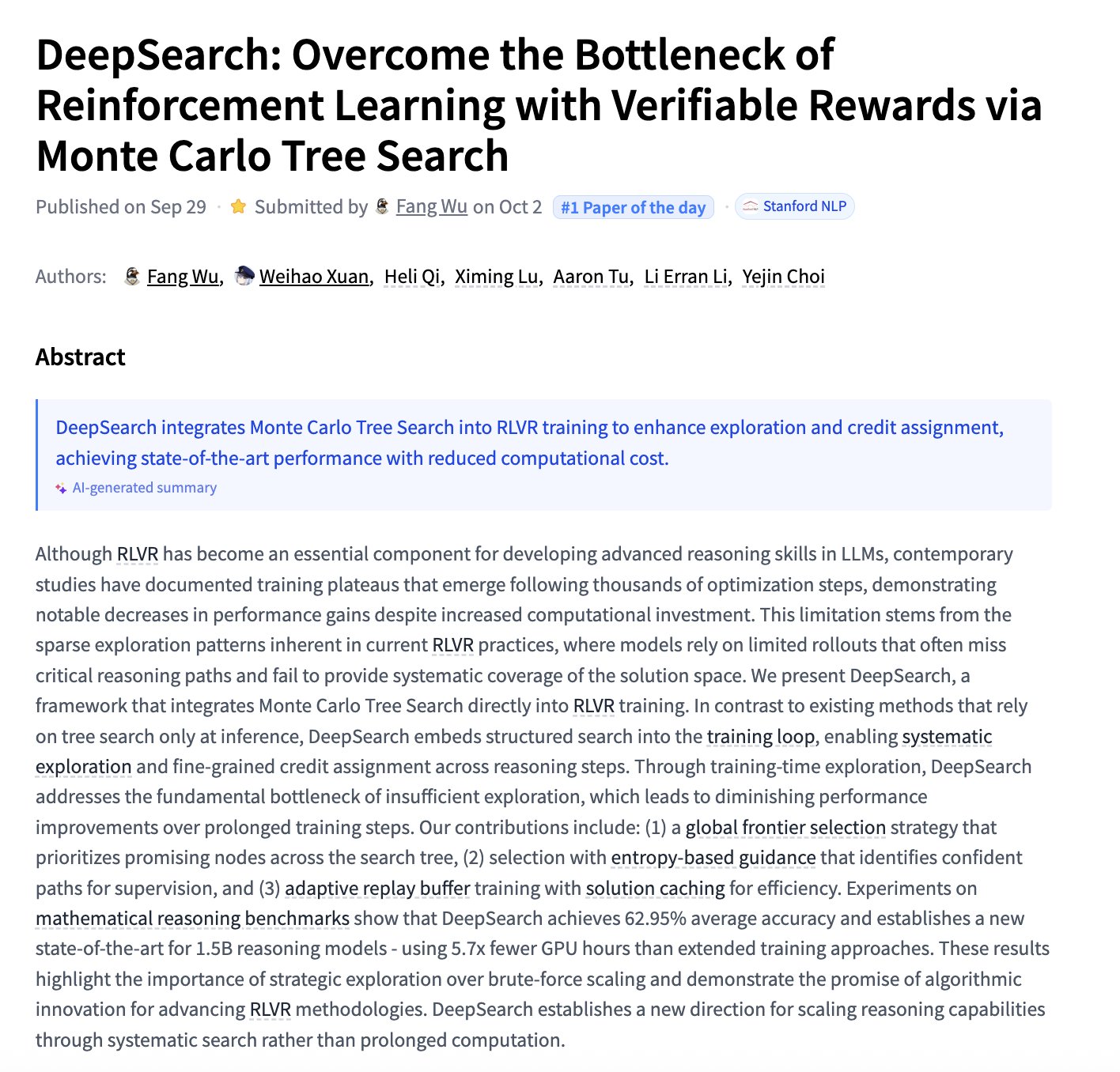 DeepSearch: Reinforcement Learning with Verifiable Rewards via MCTS