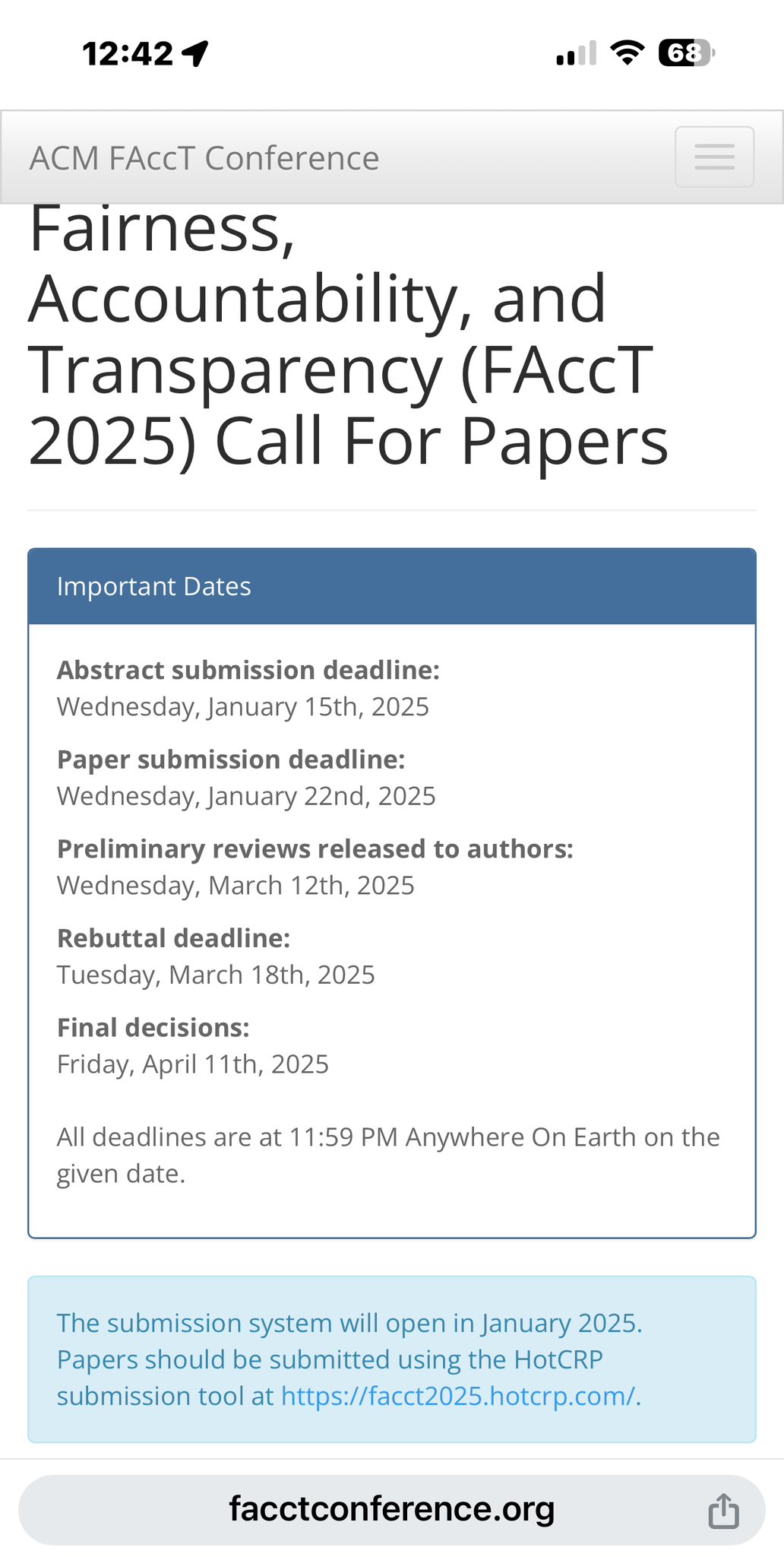 FAccT Conference 2025 Call for Papers Now Open