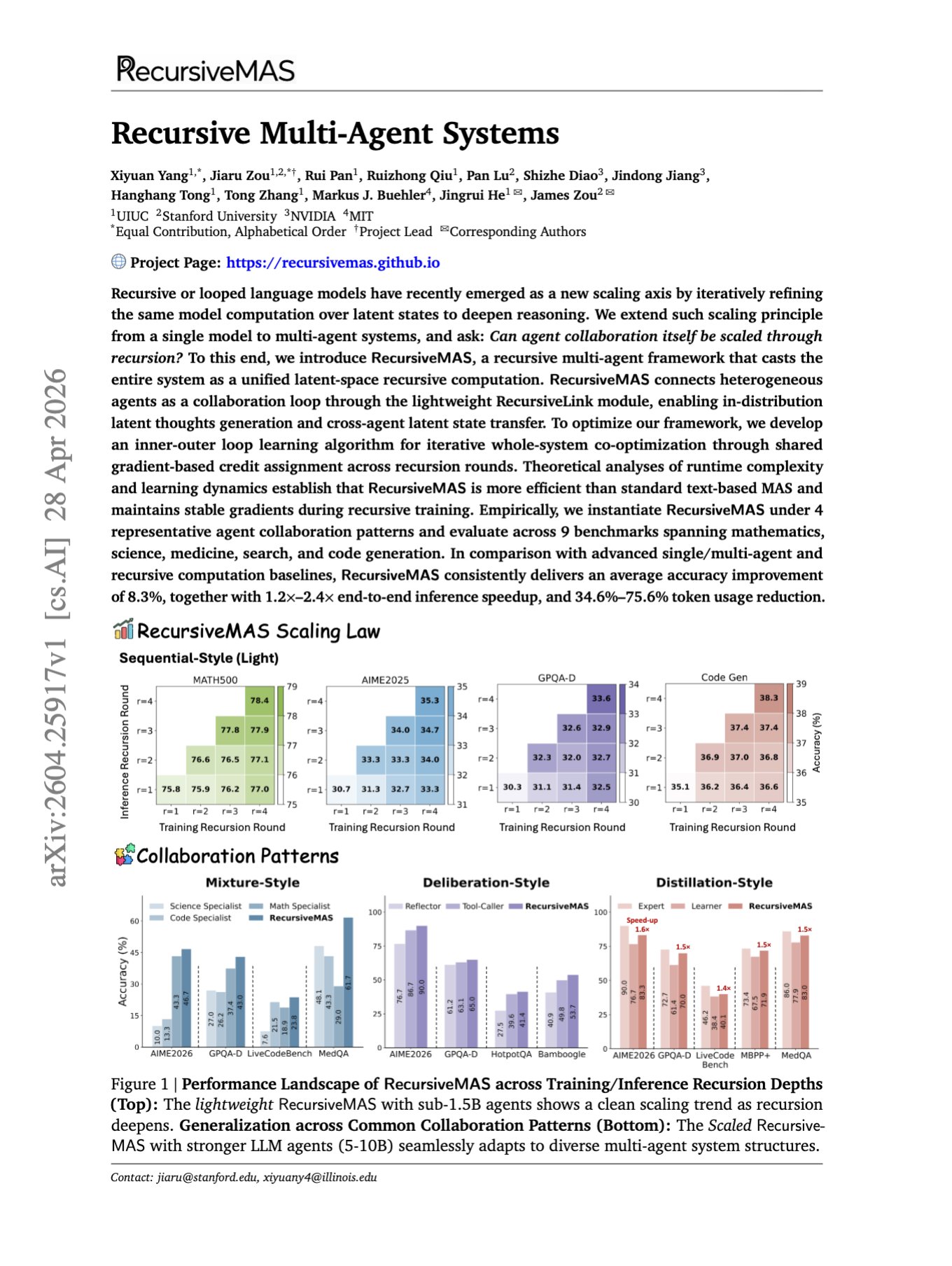 Recursive Multi-Agent LLMs Collaborate in Latent Space