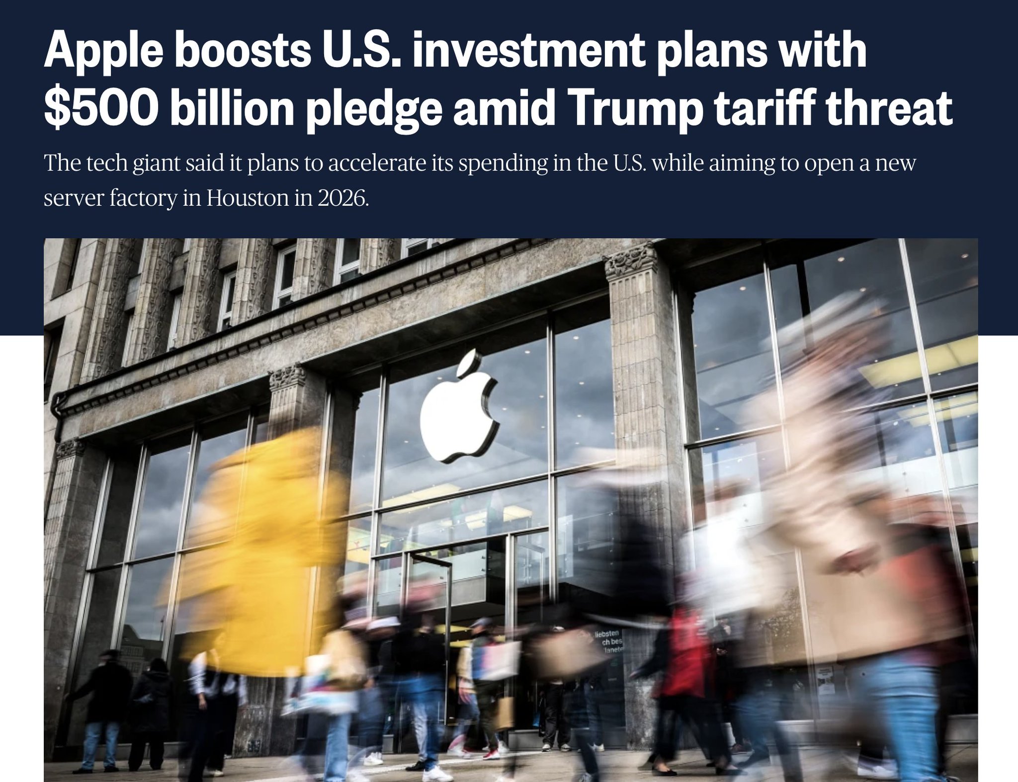 Apple invests $500bn in US AI infrastructure, creates 20,000 jobs