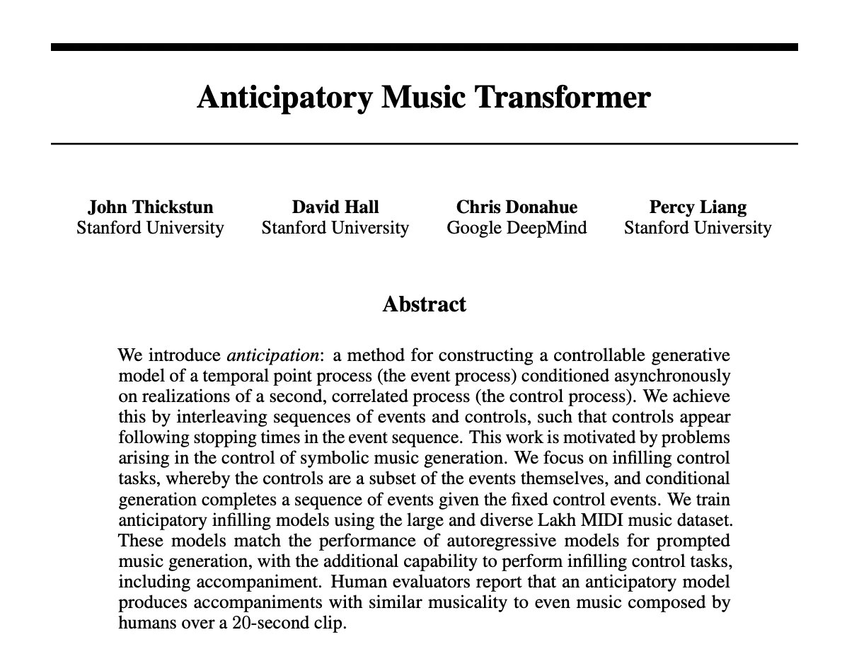Anticipatory Music Transformer: Controllable Generative Model for Temporal Point Processes
