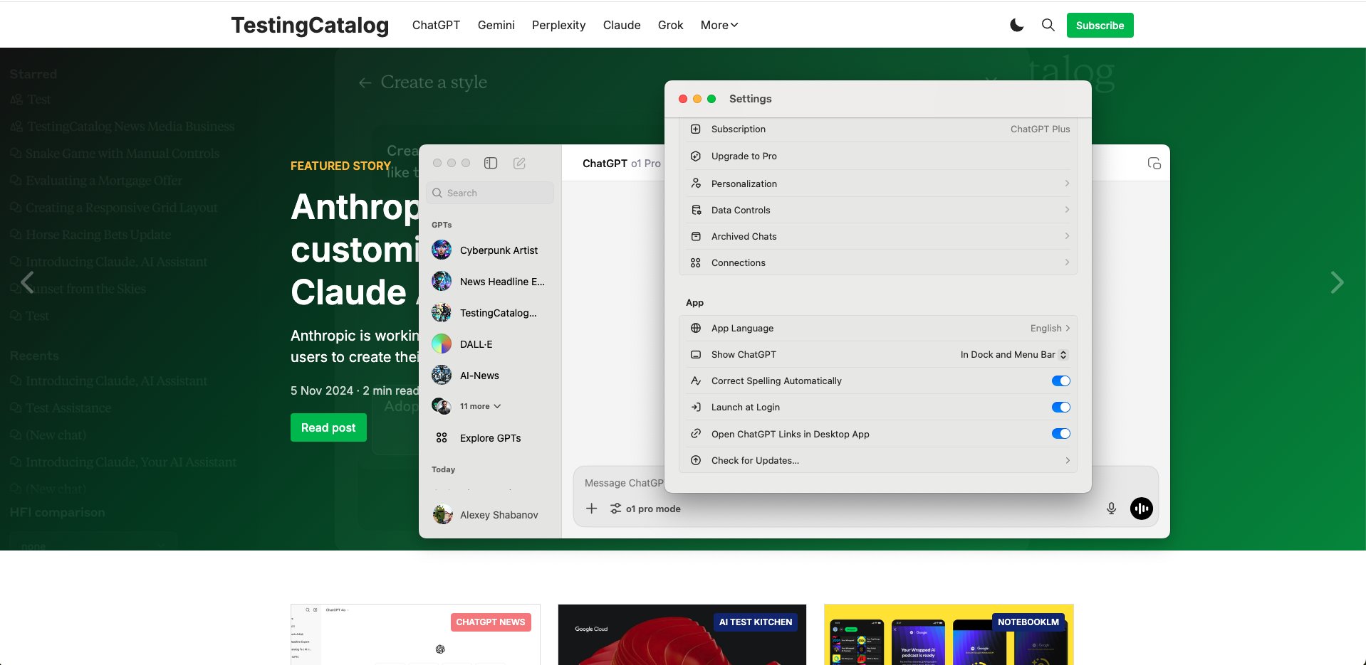 ChatGPT app for macOS update
