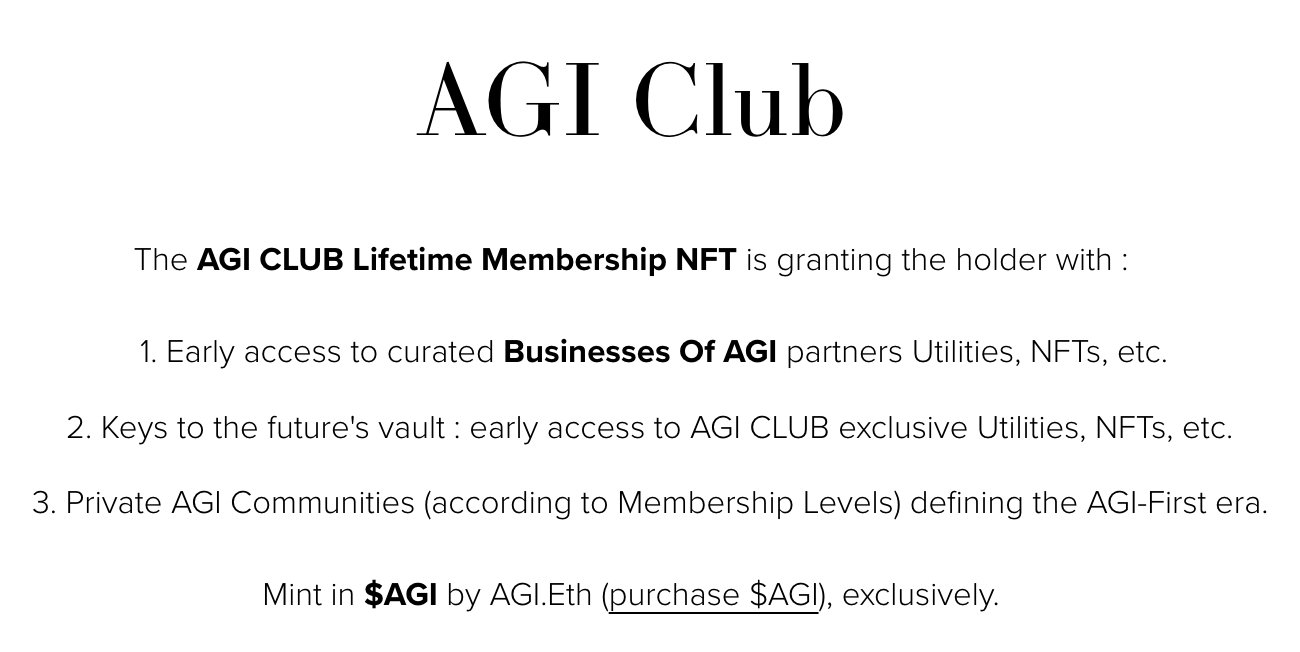 AGI Club Lifetime Membership NFT Community Initiative