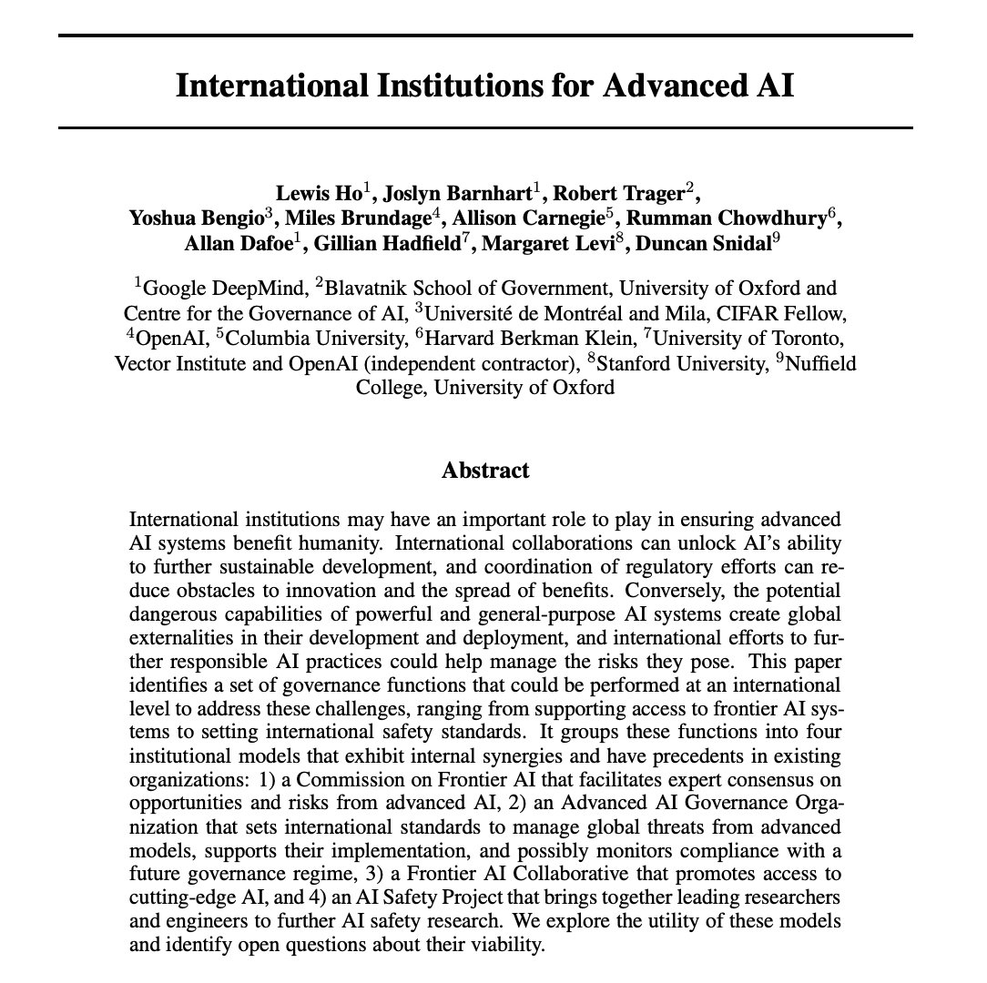 International Institutions for Advanced AI Development and Governance