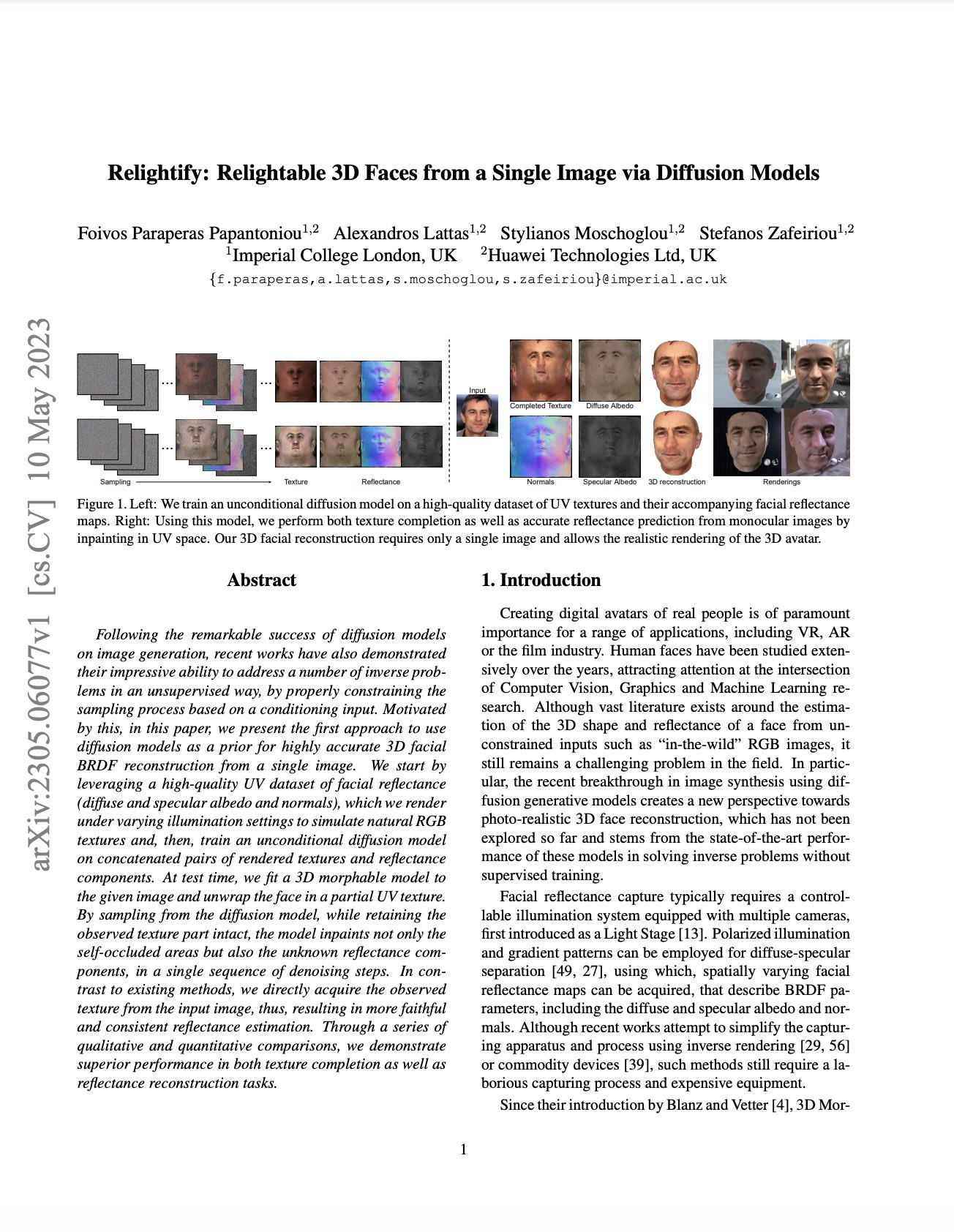 Relightify: 3D Face Relighting from Single Images via Diffusion