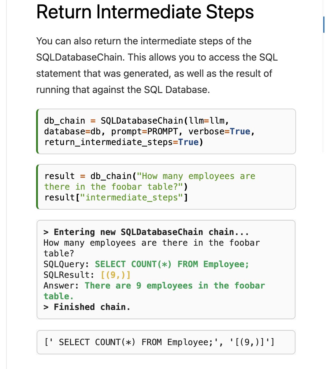 LangChain SQL Chain Intermediate Steps Now Accessible
