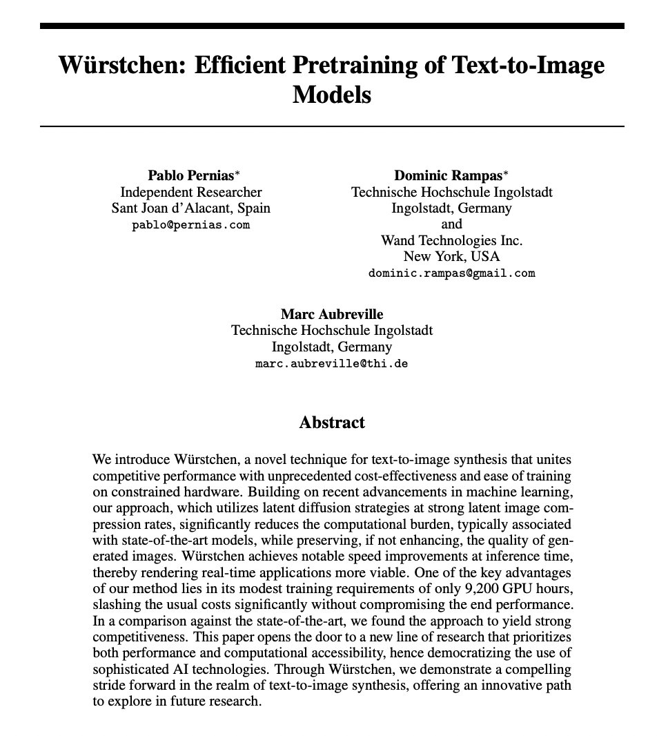 Wuerstchen: Efficient Text-to-Image Model Pretraining Technique