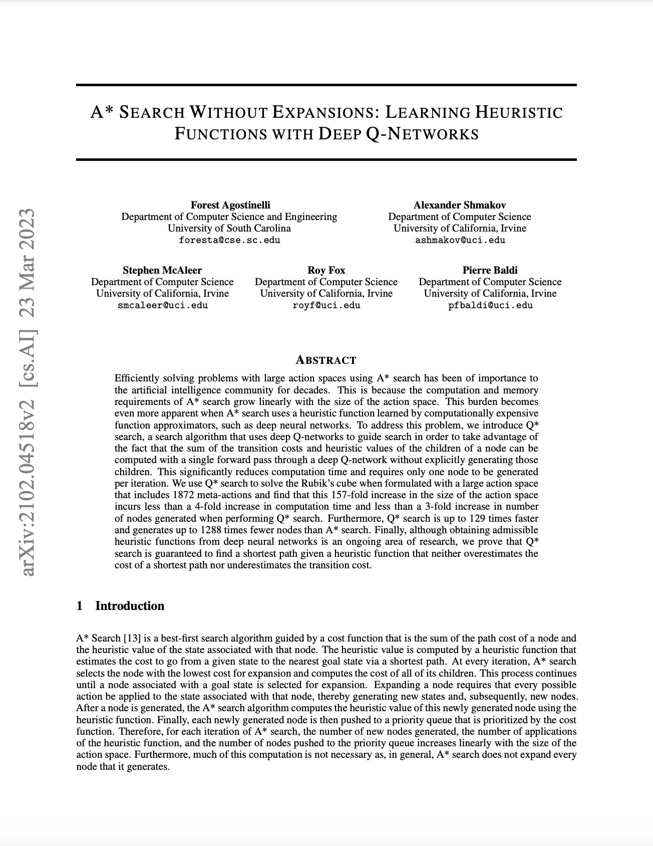 A* Search Without Expansions: Deep Q-Networks Heuristics