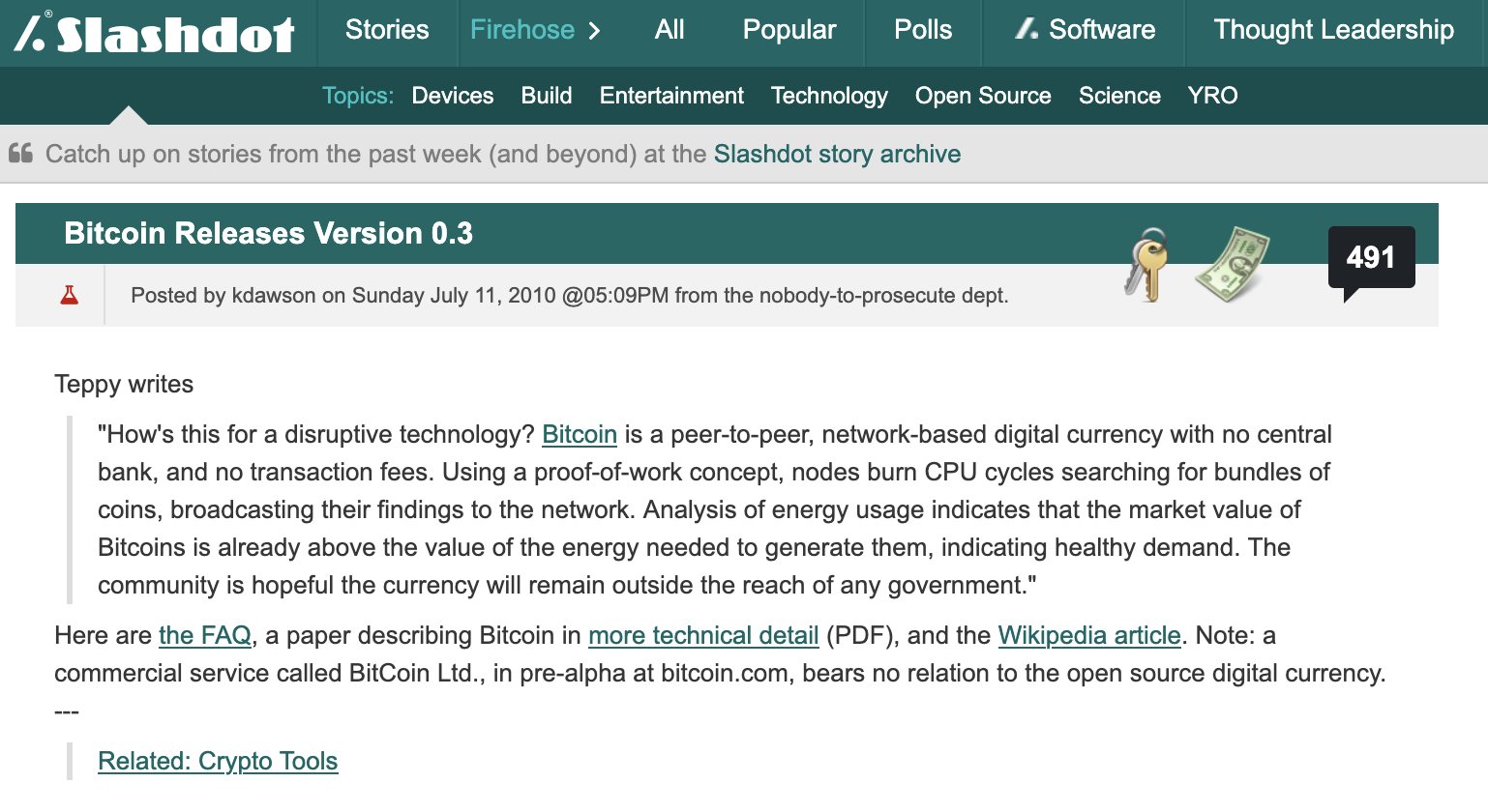 Bitcoin’s Early Days: 2010 Slashdot Article Resurfaces