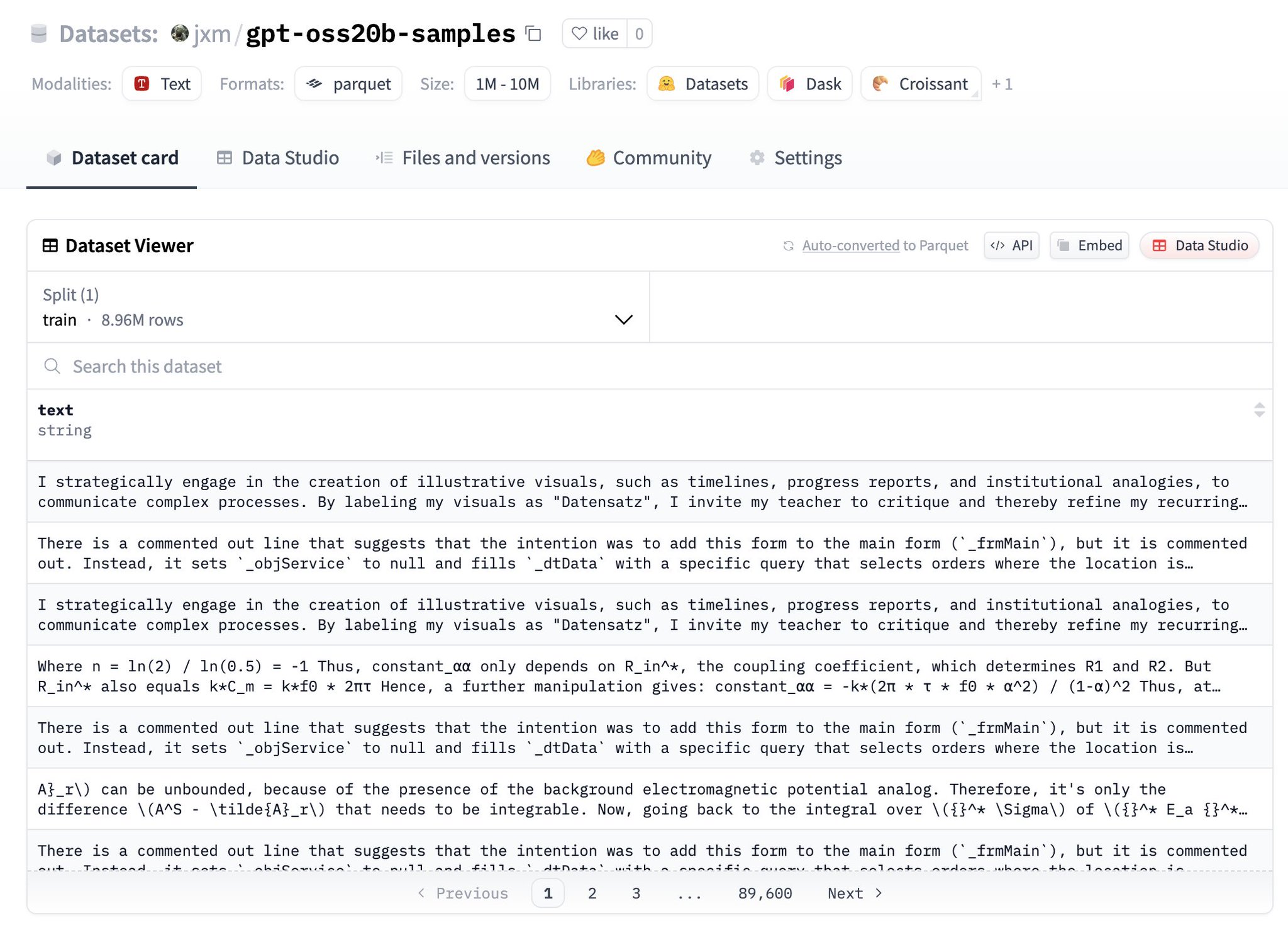 GPT-OSS 20B Samples Dataset Released on Hugging Face