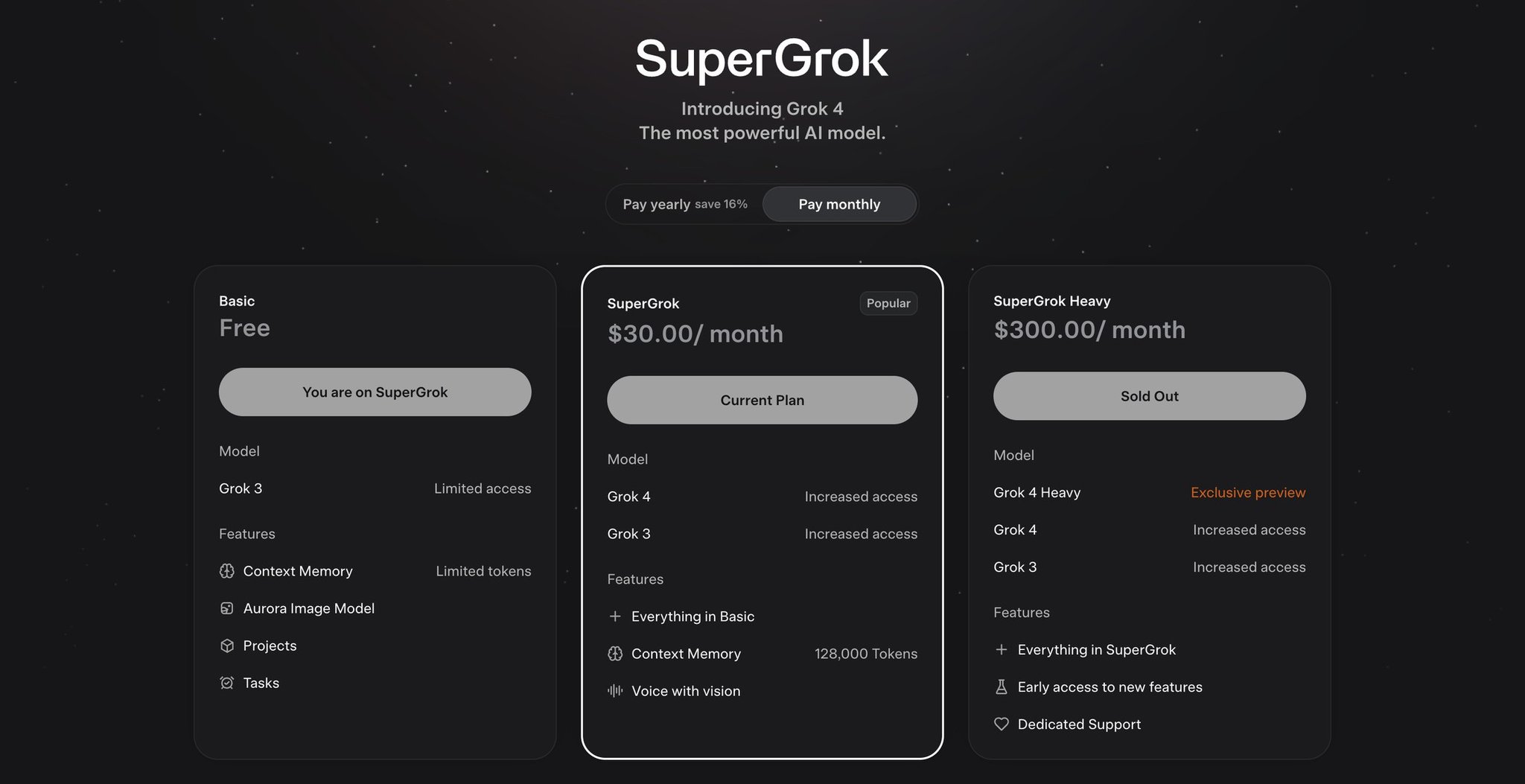 Grok 4 Pricing Tiers: $30 Monthly or $300 SuperGrok Heavy