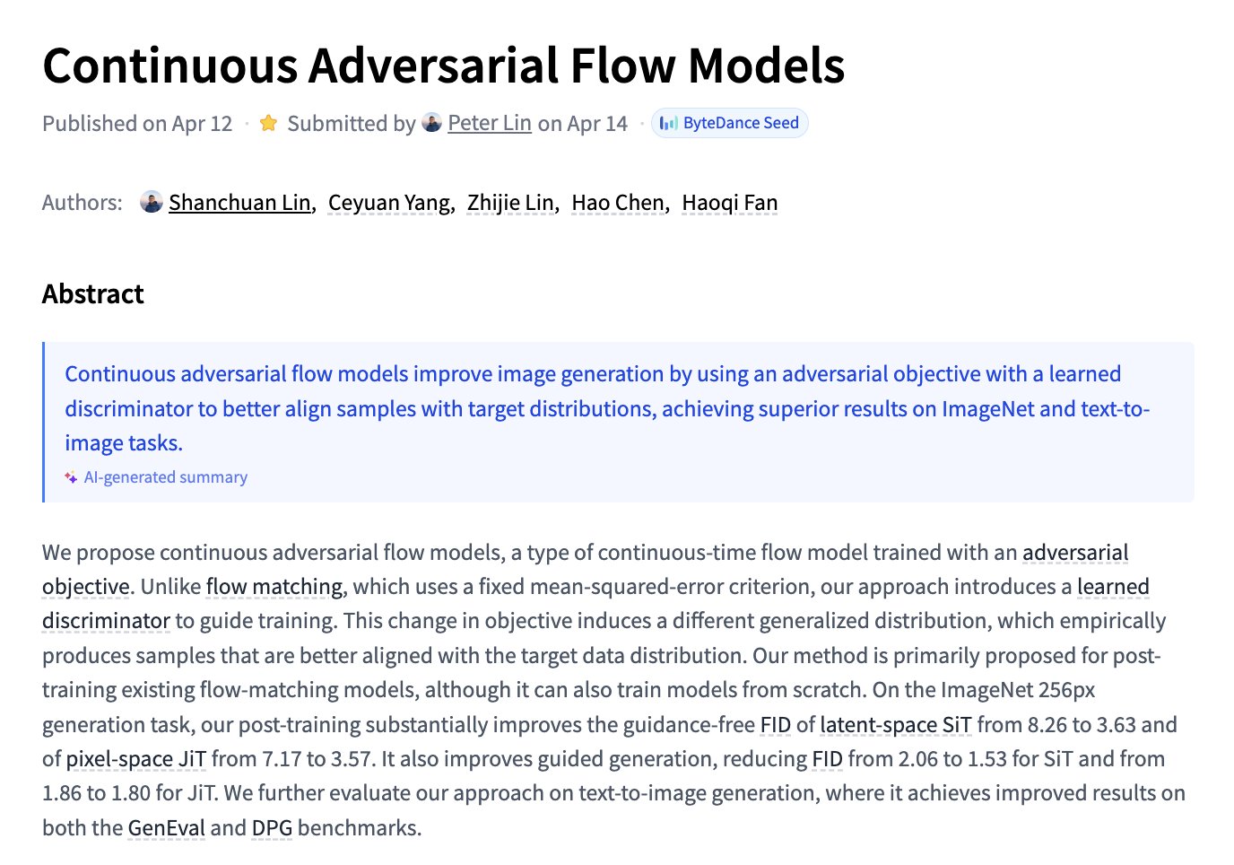 Continuous Adversarial Flow Models New Research Paper