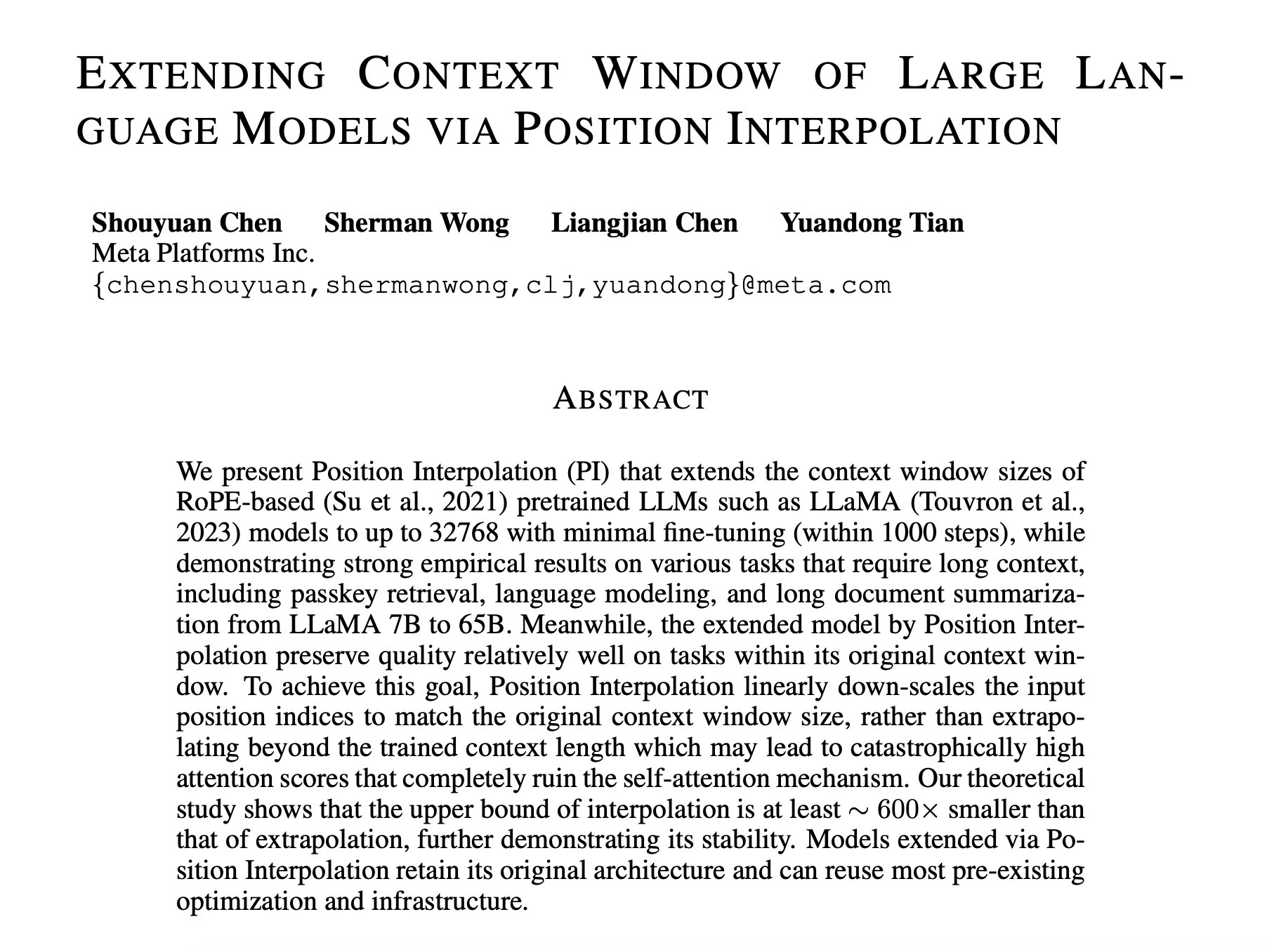 Extending LLM Context Windows to 32K with Minimal Fine-tuning