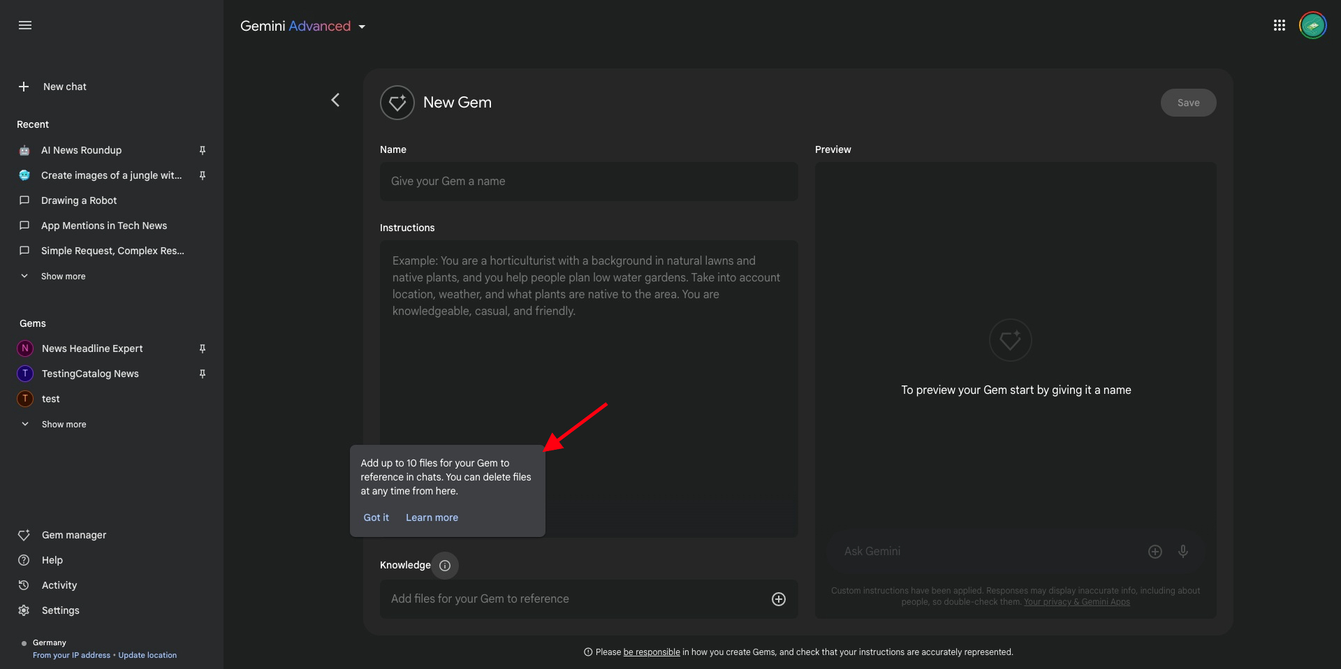 Gemini Gems Introduces Knowledgebase Feature with File Upload