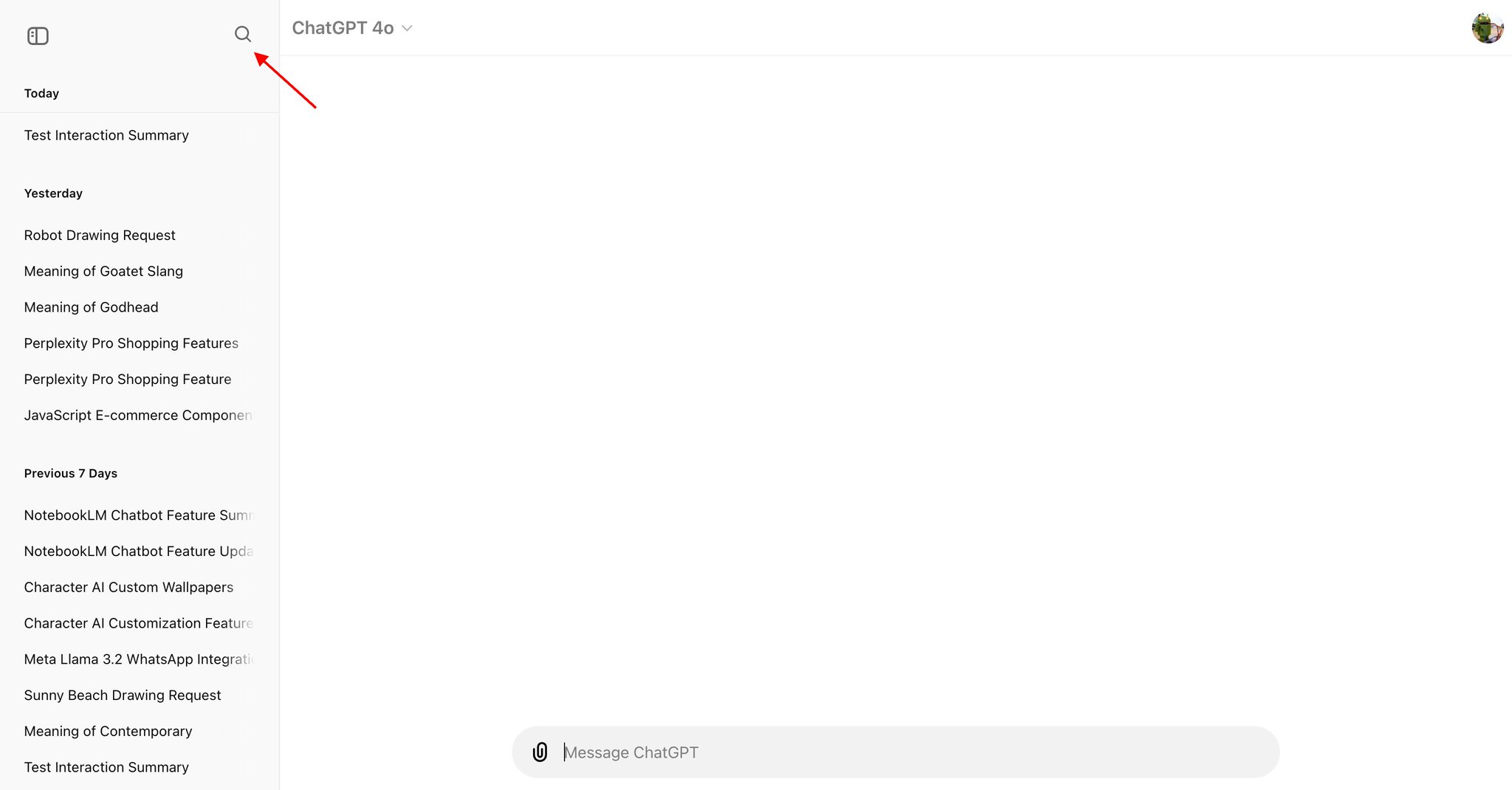 ChatGPT Testing Updated Sidebar Layout with Search Functionality