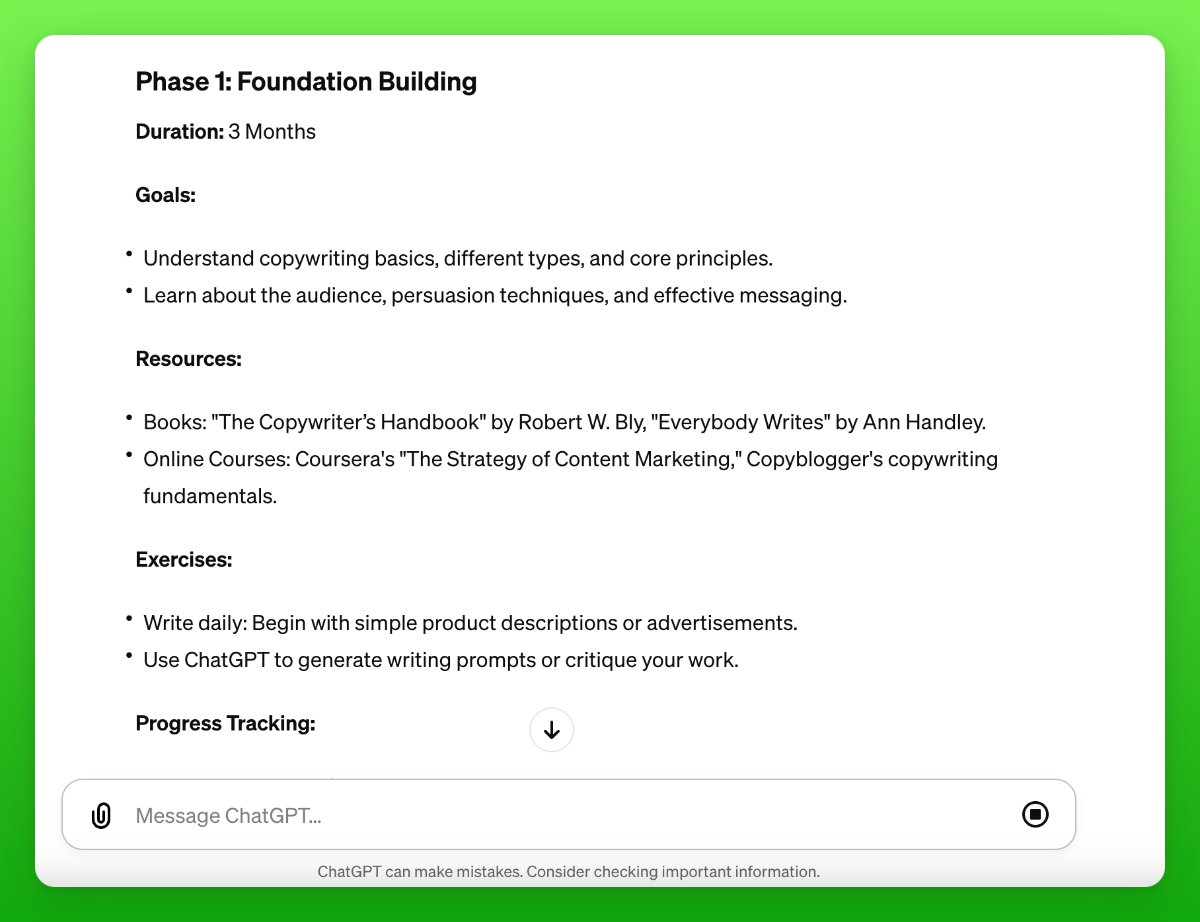 Using ChatGPT to create a comprehensive mastery plan