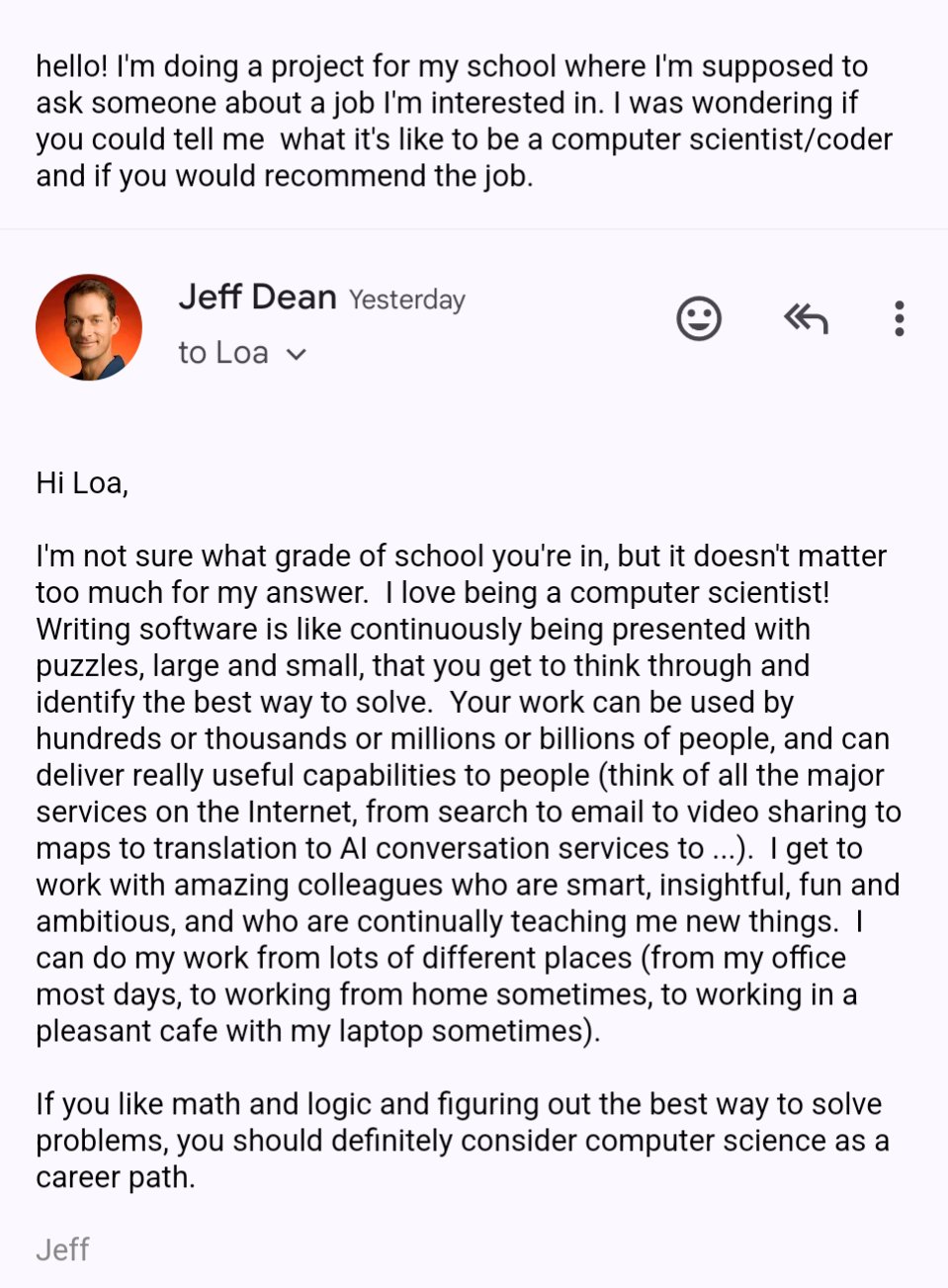Jeff Dean on Being a Computer Scientist Career