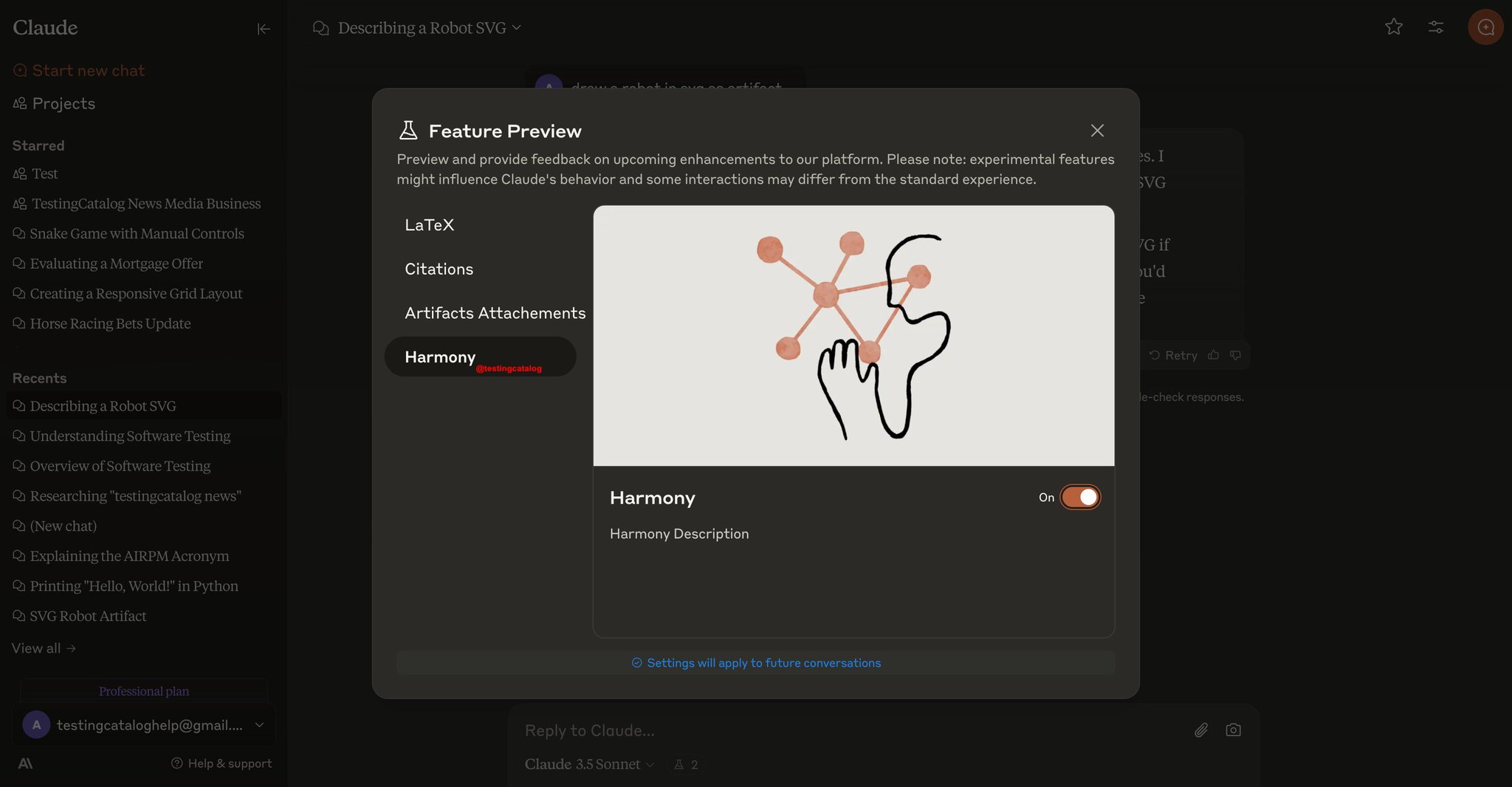Claude AI prepares the Harmony feature