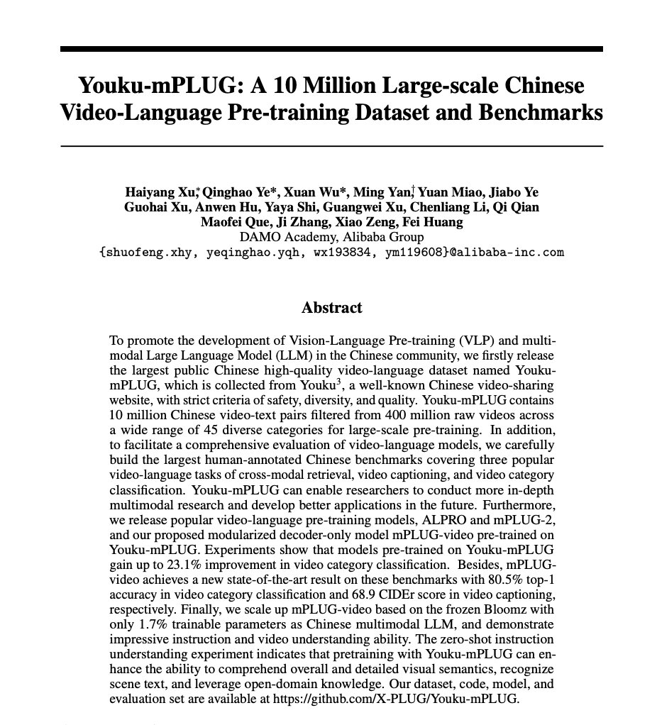 Youku-mPLUG: 10M Chinese Video-Language Dataset for Pre-training