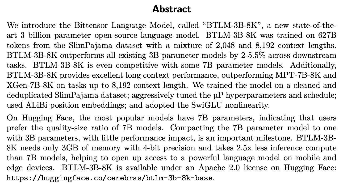 BTLM-3B-8K: Distilling SOTA LLM Training Recipe