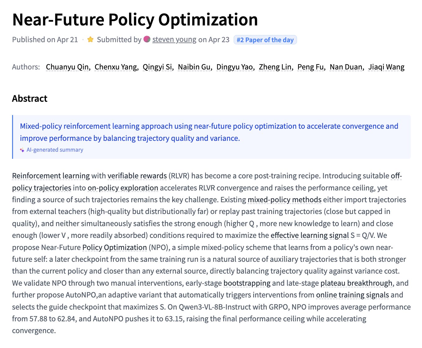 Near-Future Policy Optimization Research Paper