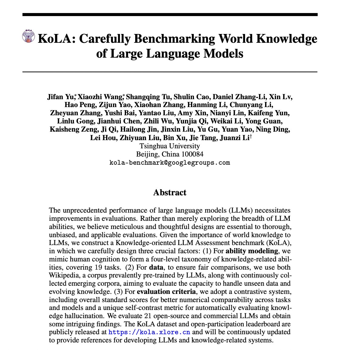 KoLA: Benchmarking World Knowledge of Large Language Models