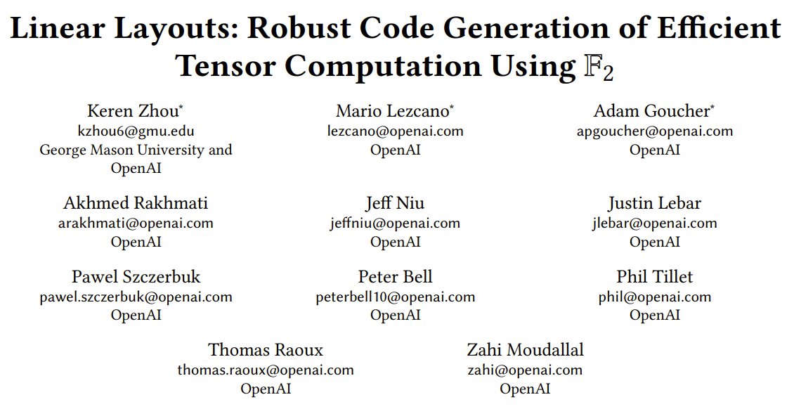 Efficient Tensor Computation Code Generation Using Linear Layouts