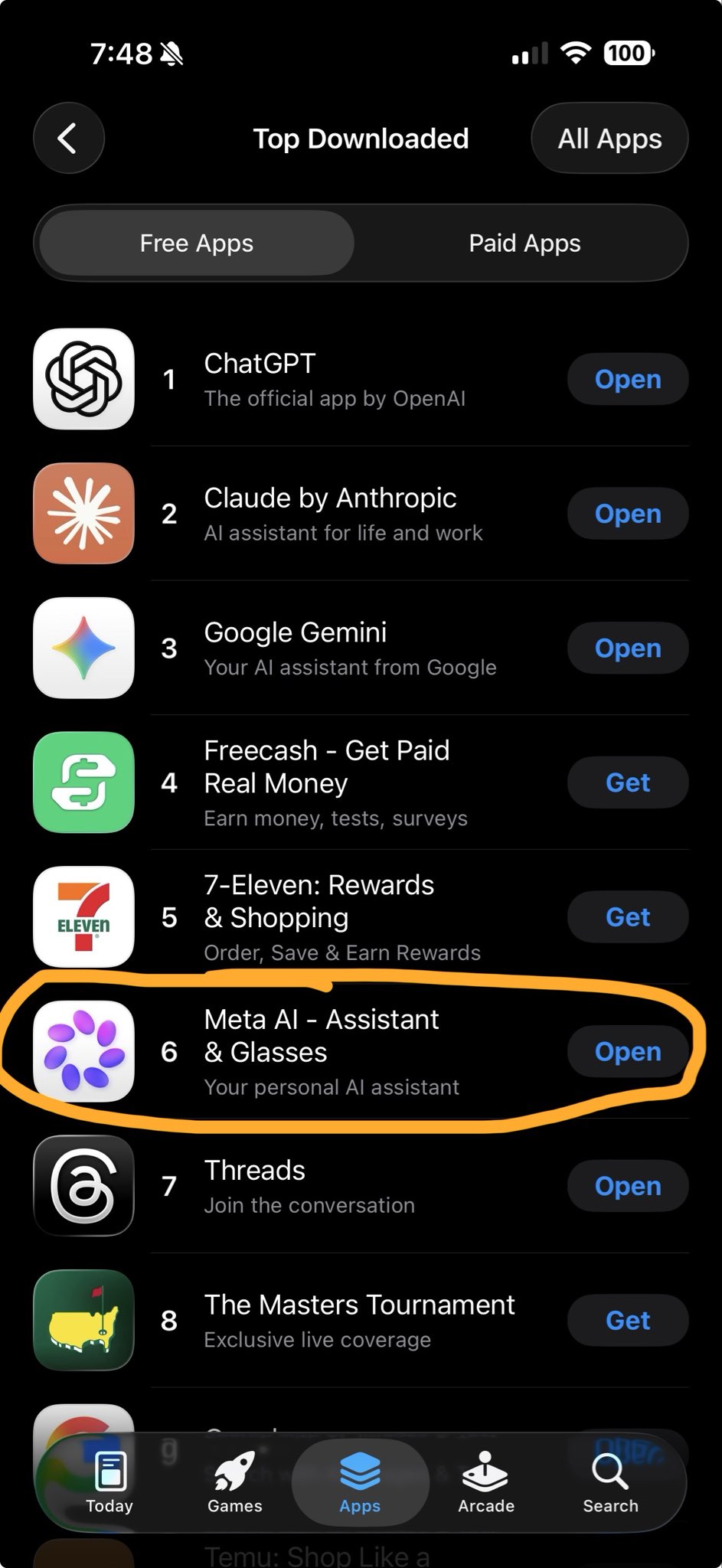 Meta AI Reaches #6 on App Store, Continues Growing