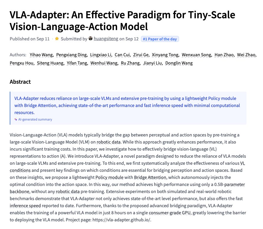VLA-Adapter: Effective Paradigm for Tiny-Scale Vision-Language-Action Models