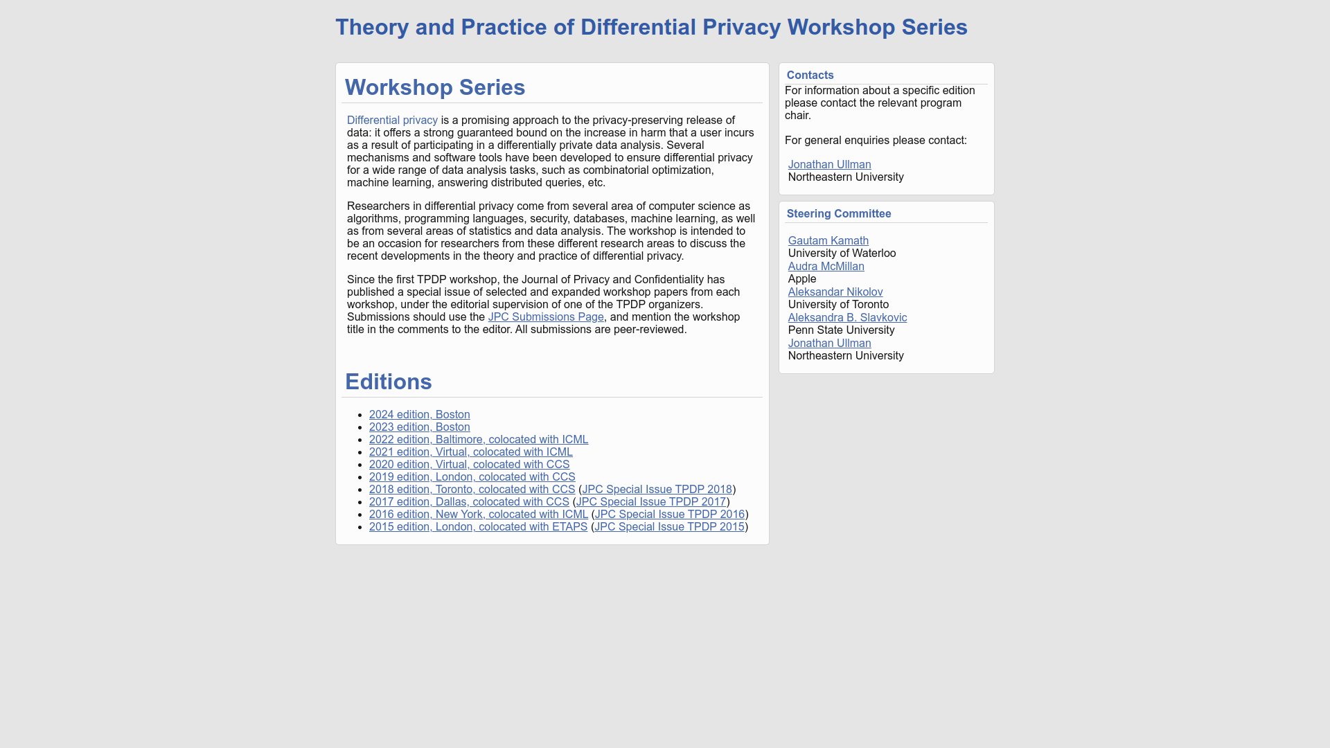 TPDP Workshop: Annual Free DP Community Event and Networking