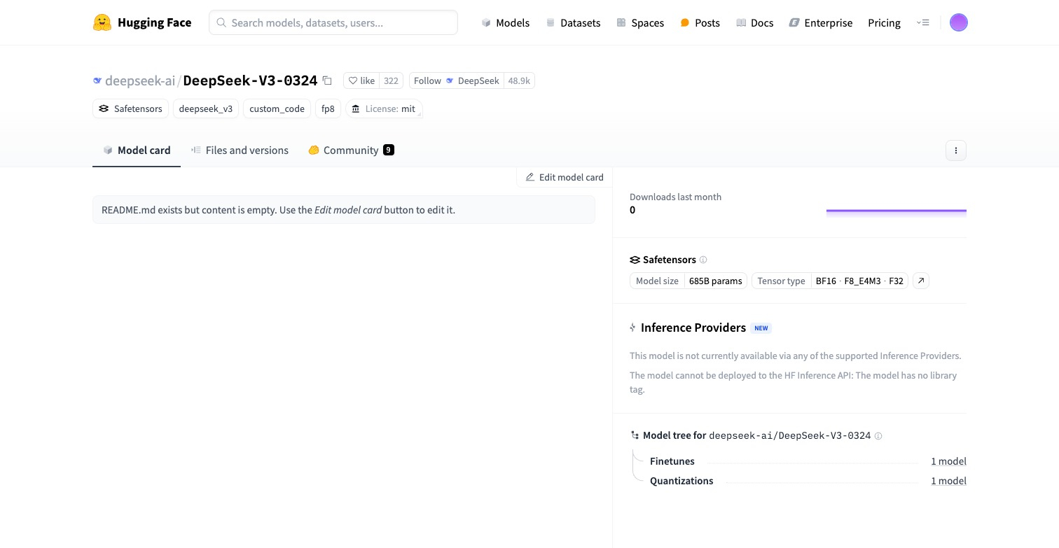 DeepSeek-V3-0324 Released on Hugging Face, Upgraded V3 Version
