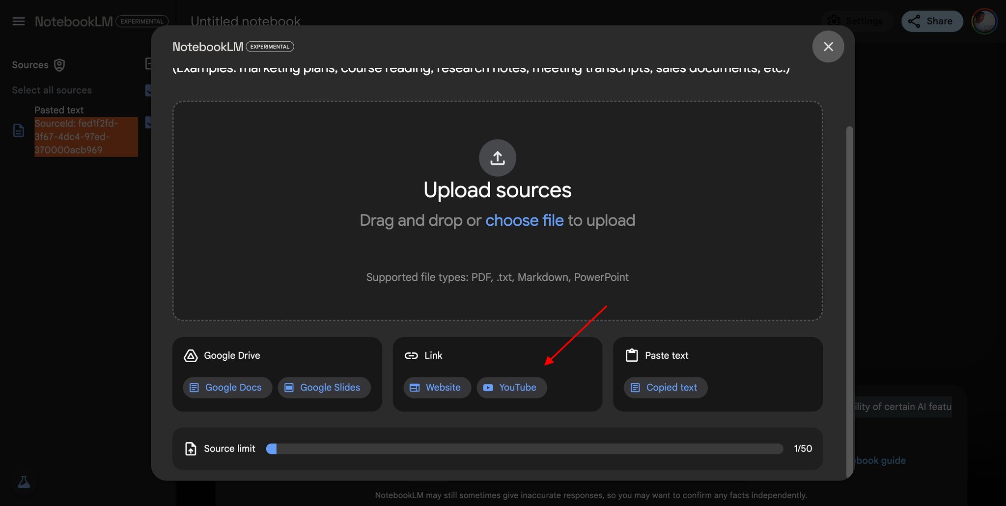 Adding YouTube videos as an AI source