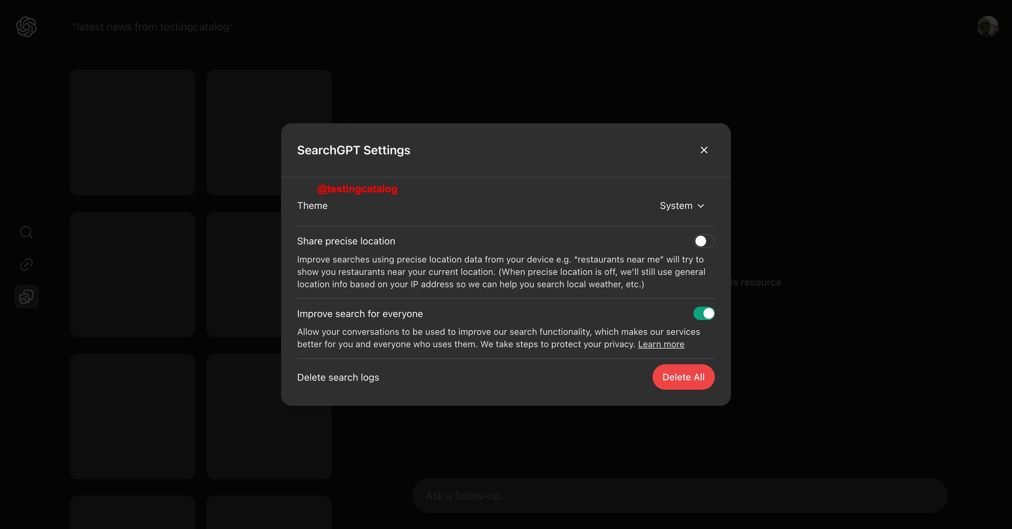 User settings for AI model training
