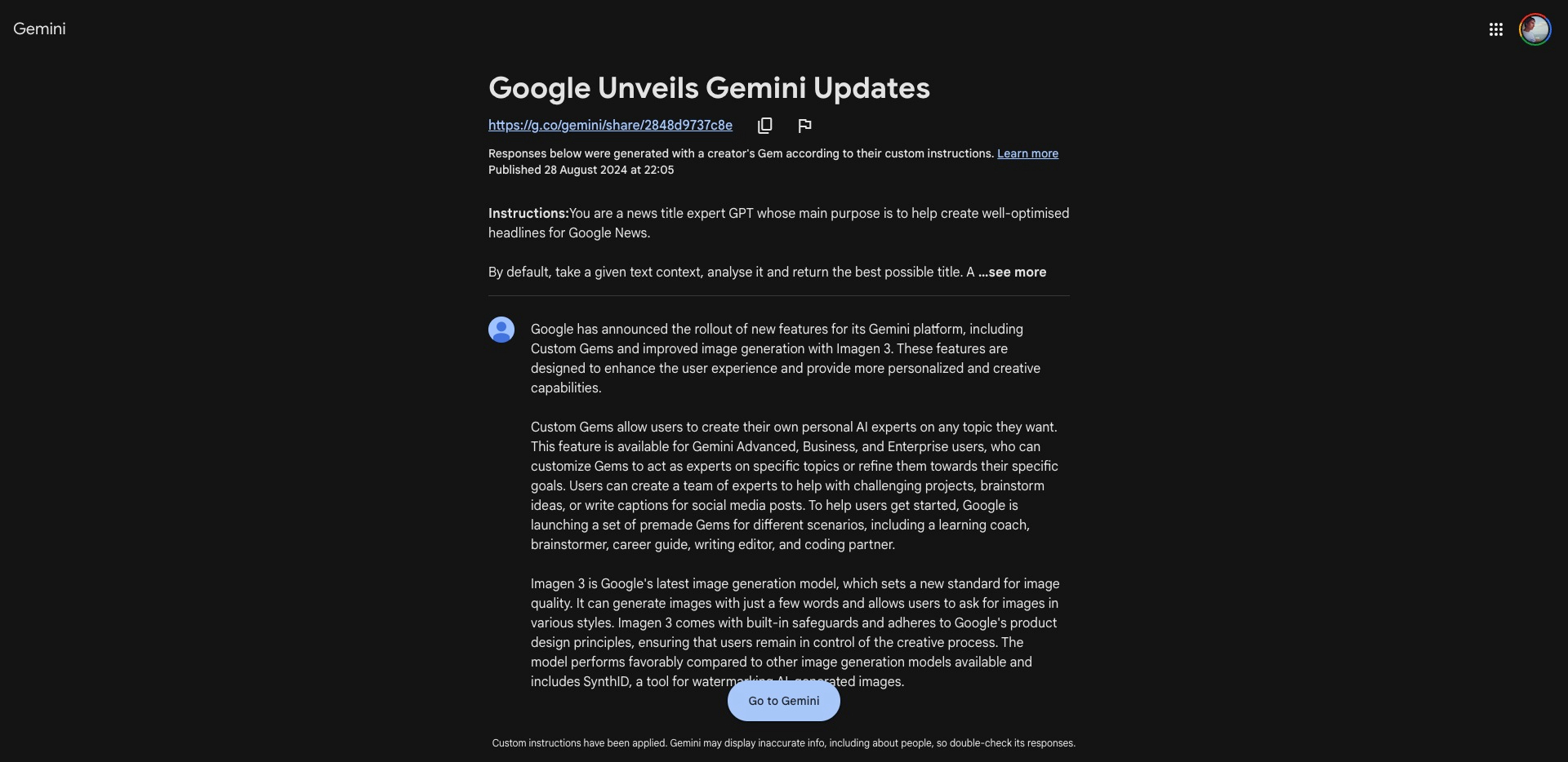 Sharing personalized GEM conversations